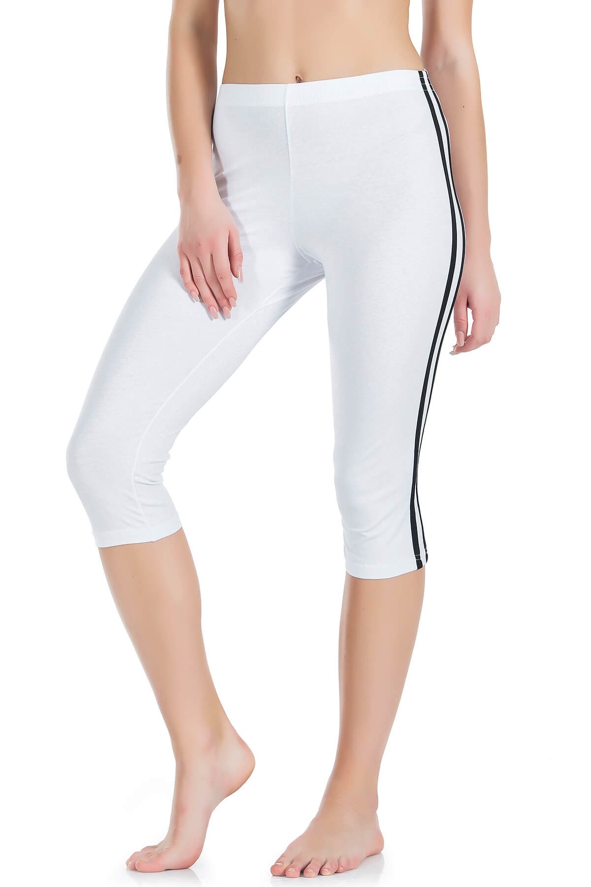 Yüksek Bel Esnek Kapri Tayt Derya 0534 - Beyaz