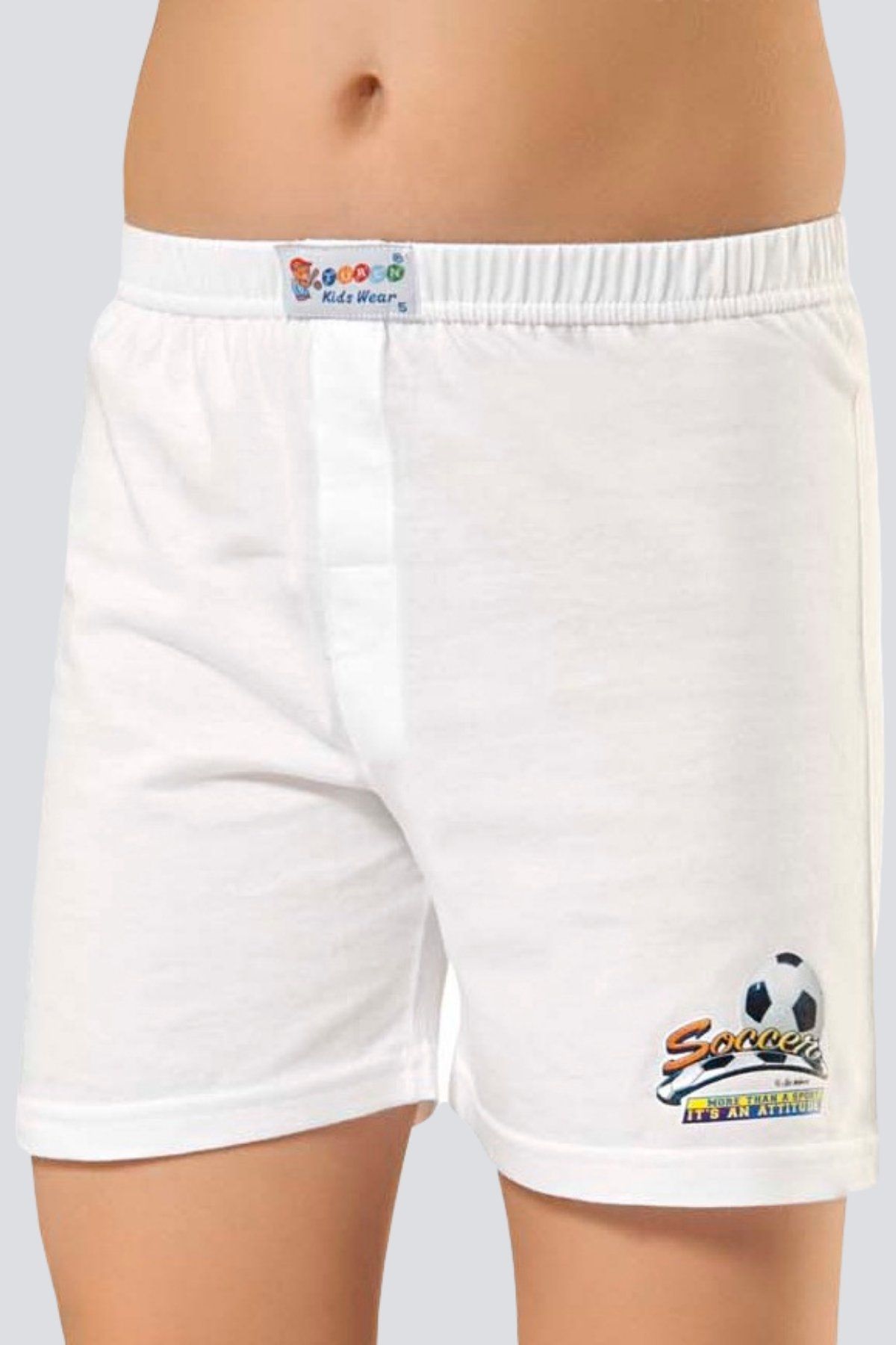 Yüksek Pamuk Oranı ve Geniş Bel Lastiği Çocuk Boxer Türen 423 - Beyaz