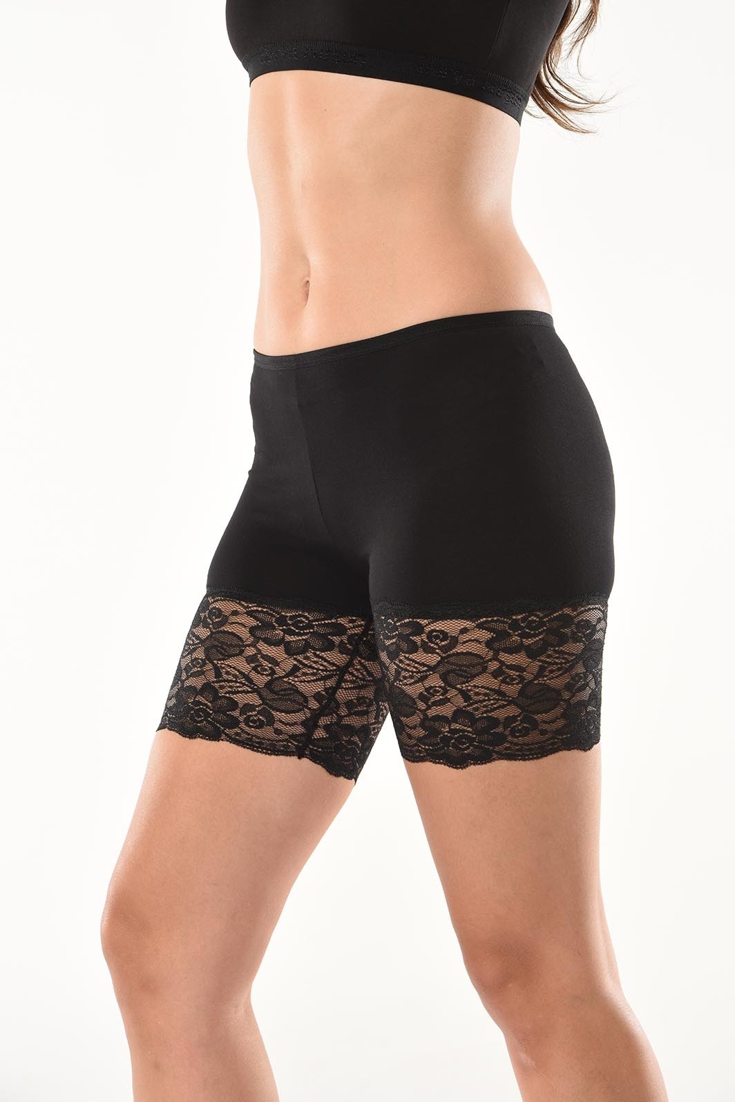 Dantelli Yüksek Bel Kısa Tayt Derya 496 - Siyah