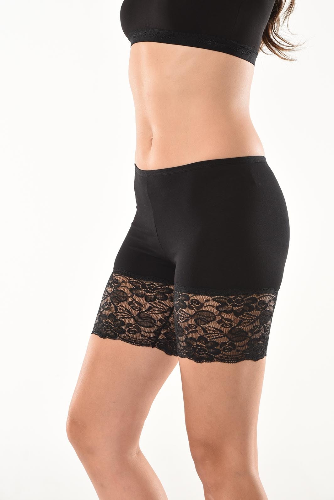 Dantelli Yüksek Bel Kısa Tayt Derya 496 - Siyah