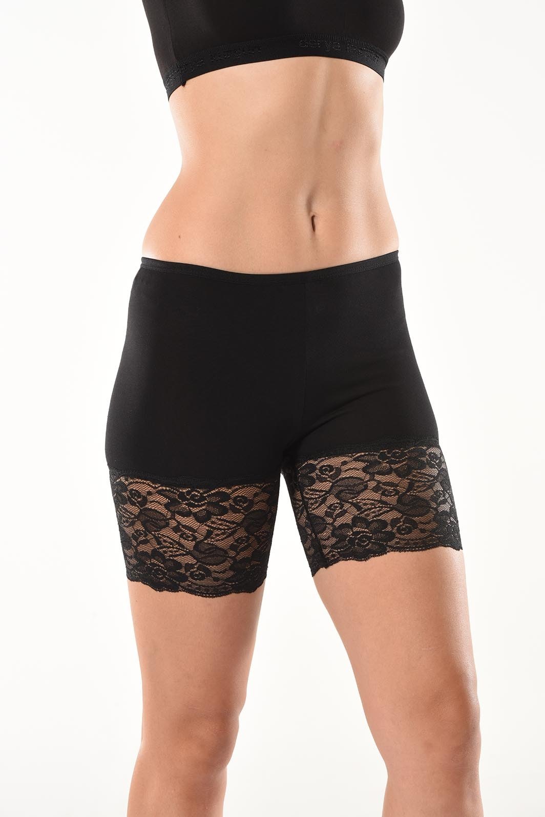 Dantelli Yüksek Bel Kısa Tayt Derya 496 - Siyah