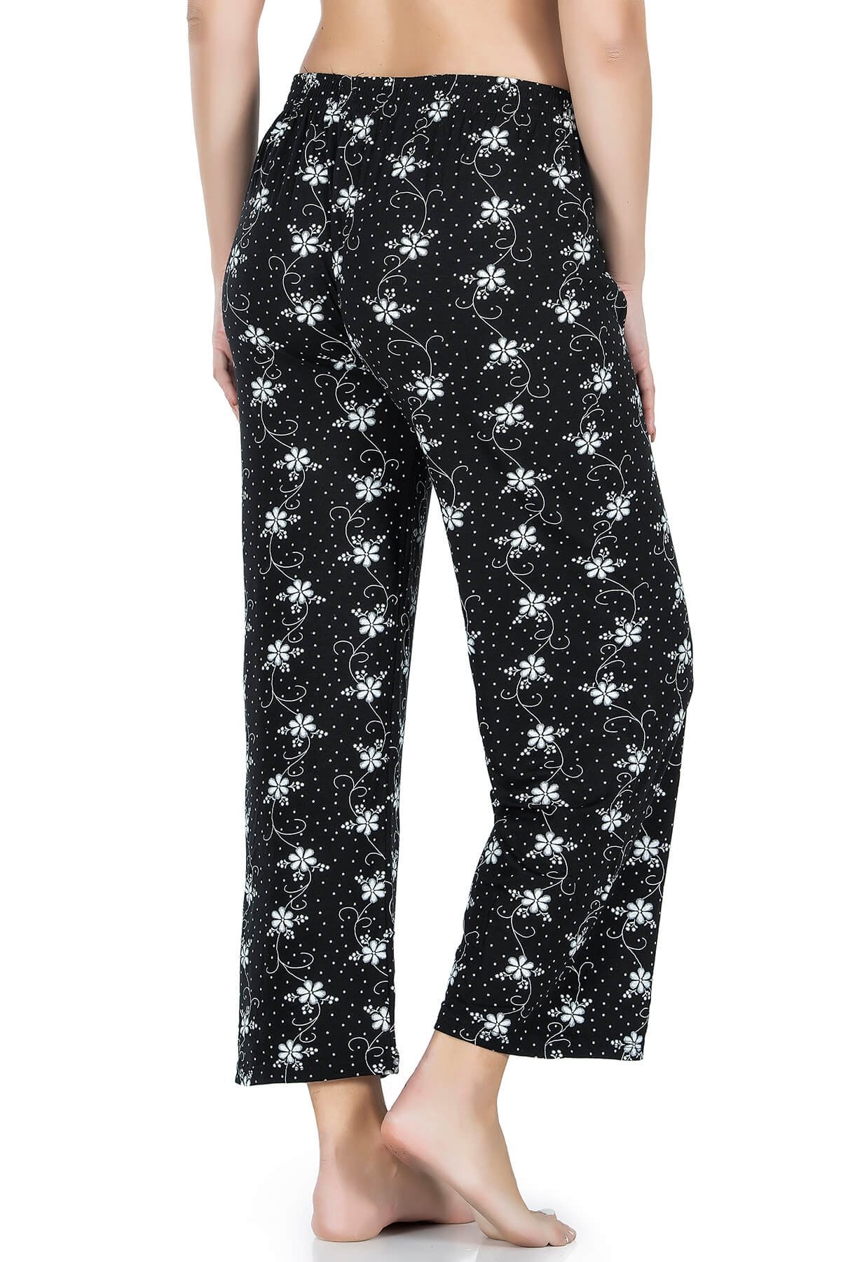 Desenli Geniş Paça Pantolon Hafif Kumaş Derya 025 - Siyah
