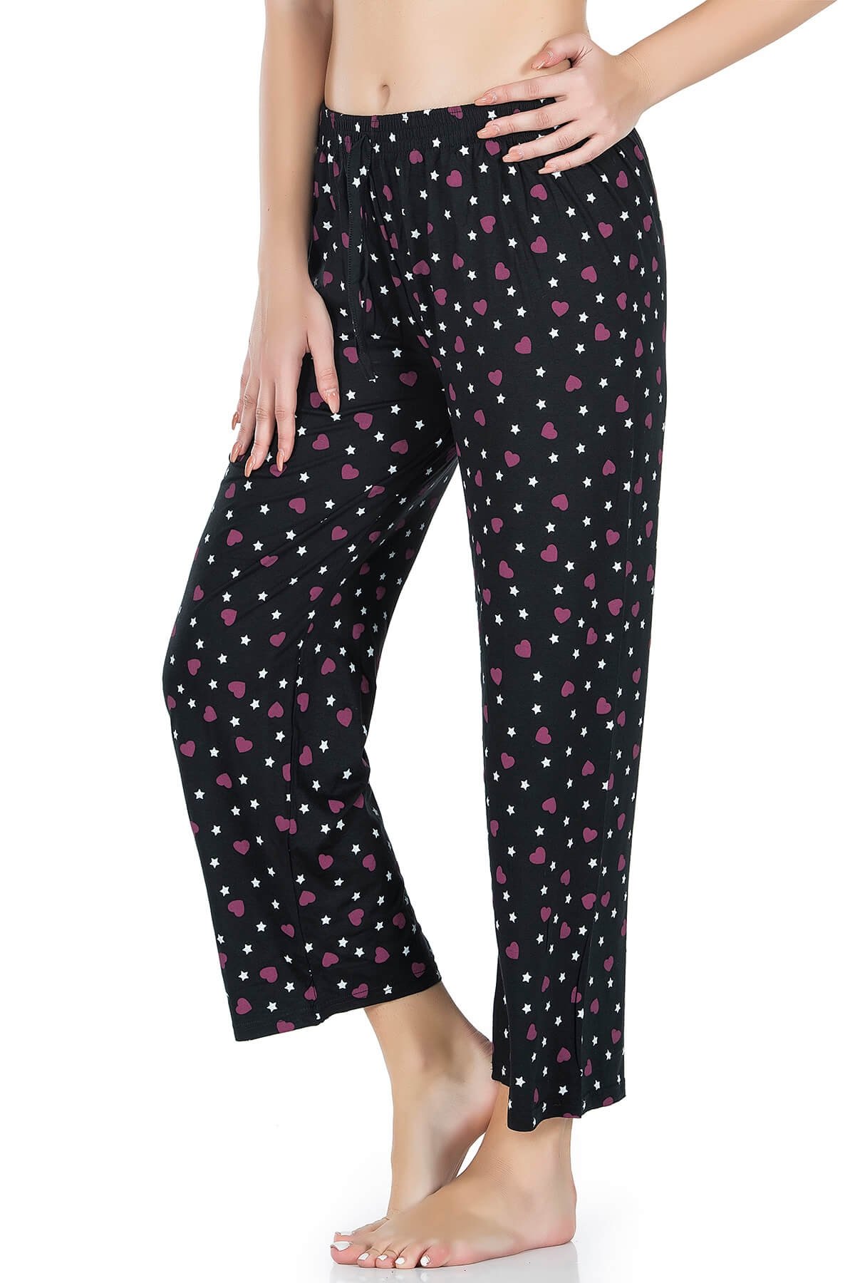 Desenli Geniş Paça Pantolon Nefes Alabilir Kumaş Derya 25 - Siyah