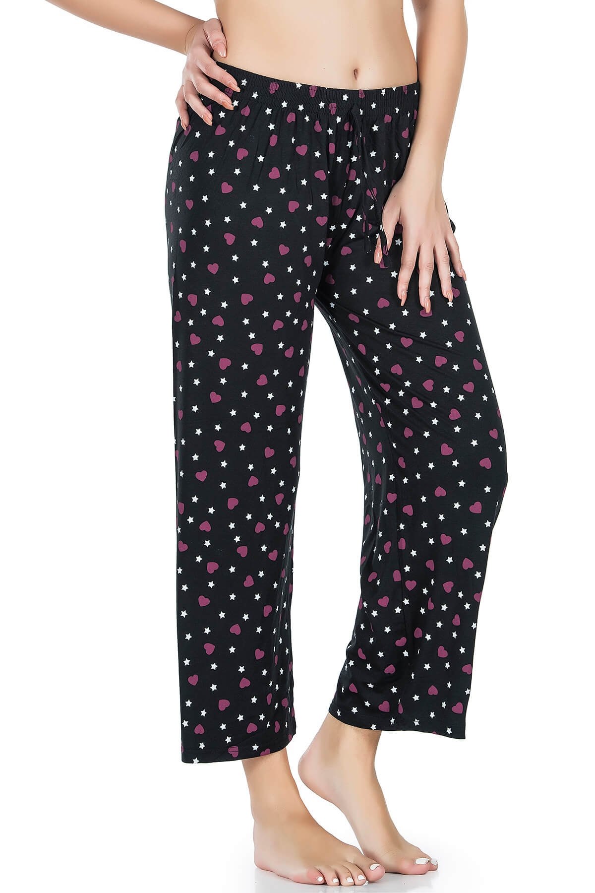 Desenli Geniş Paça Pantolon Nefes Alabilir Kumaş Derya 25 - Siyah