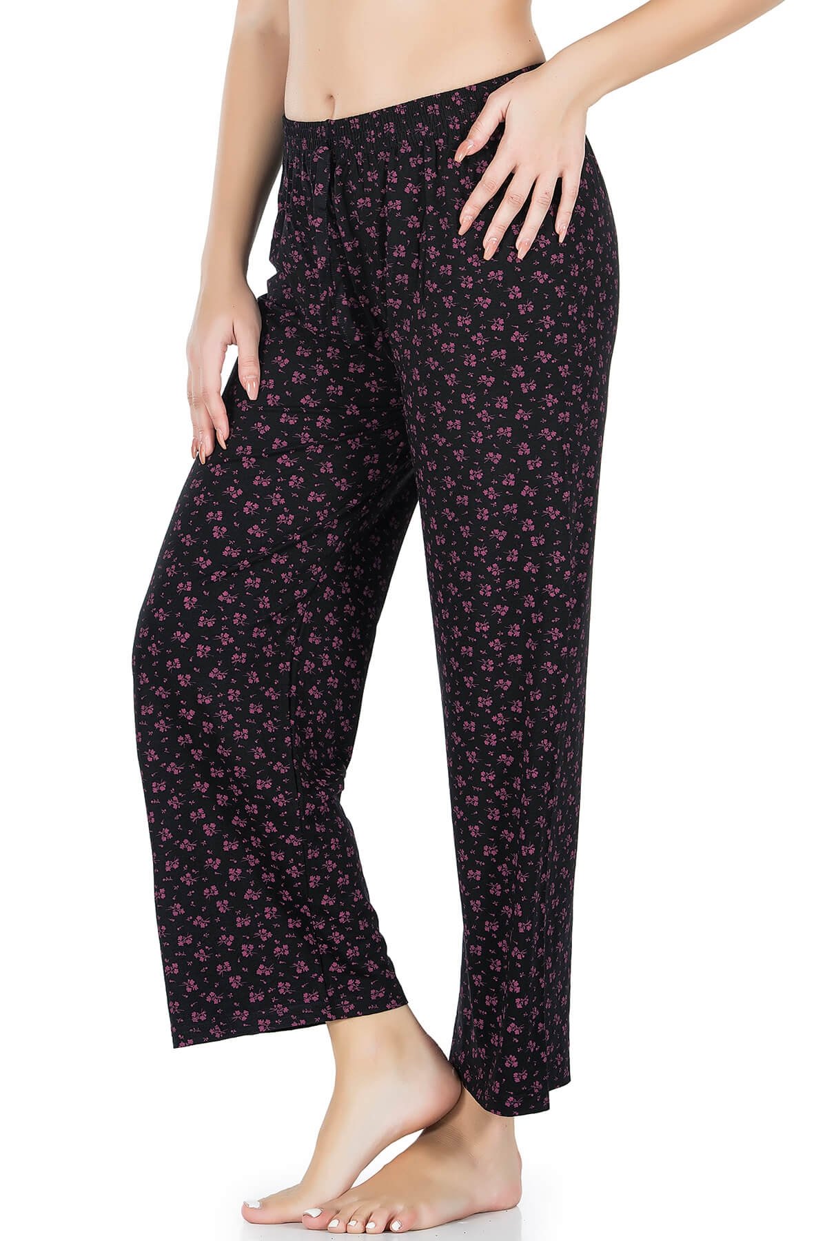 Desenli Geniş Paça Pantolon Derya 025 - Siyah