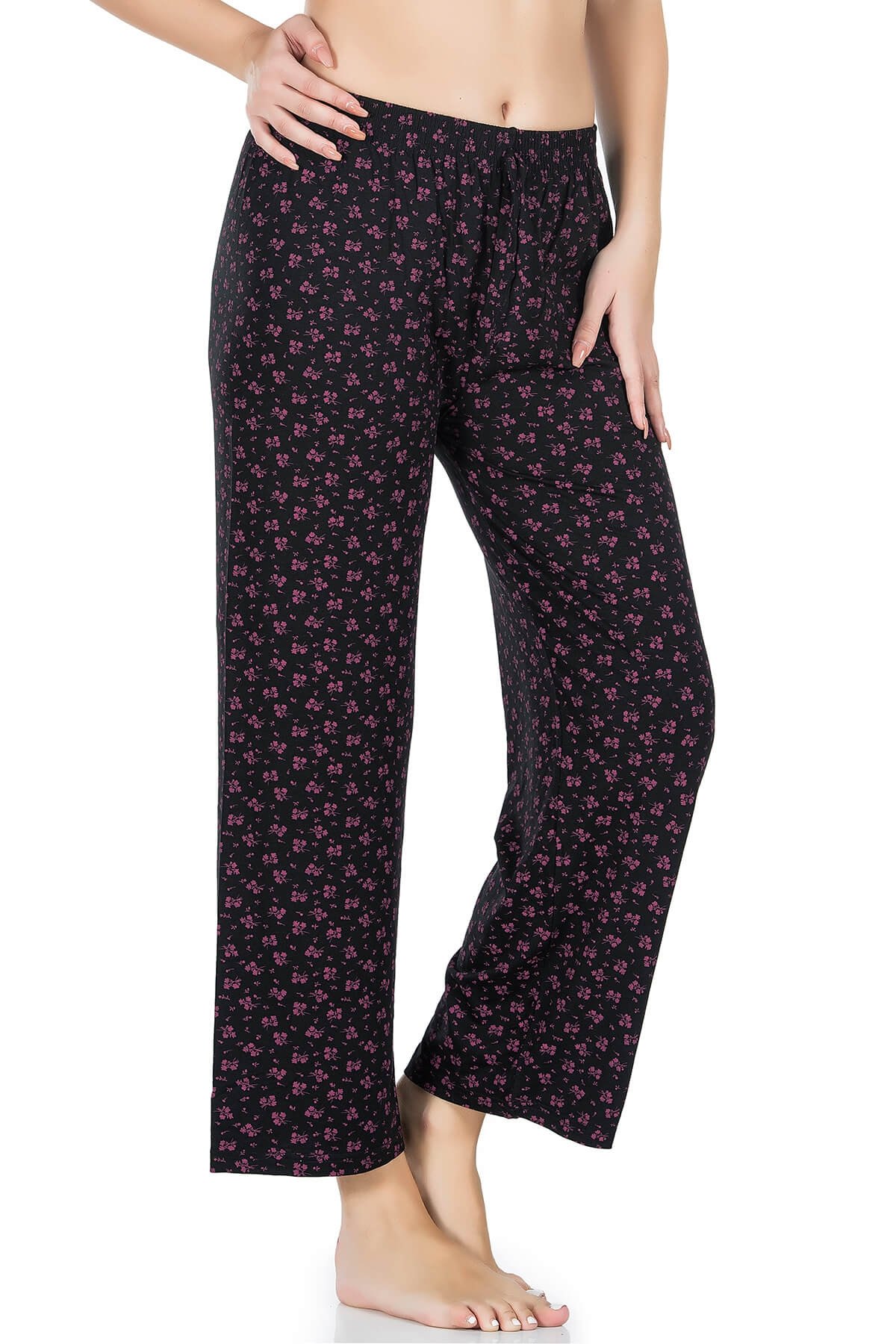 Desenli Geniş Paça Pantolon Derya 025 - Siyah