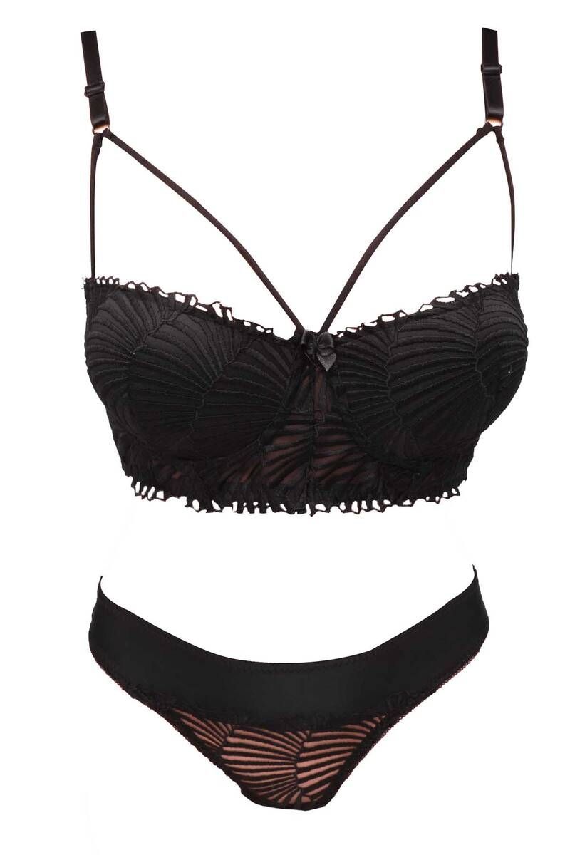 Destekli Bralet Sütyen Takımı Siyah Beyaz NBB 4742 - Siyah