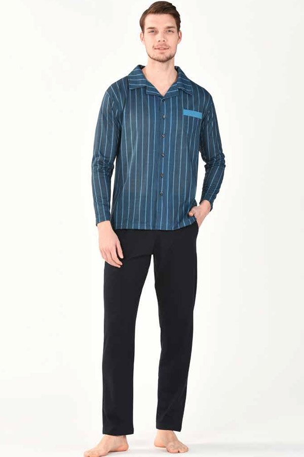 Yeni İnci Düğmeli Uzun Kollu Pijama Takımı Pamuklu Yeni İnci 783