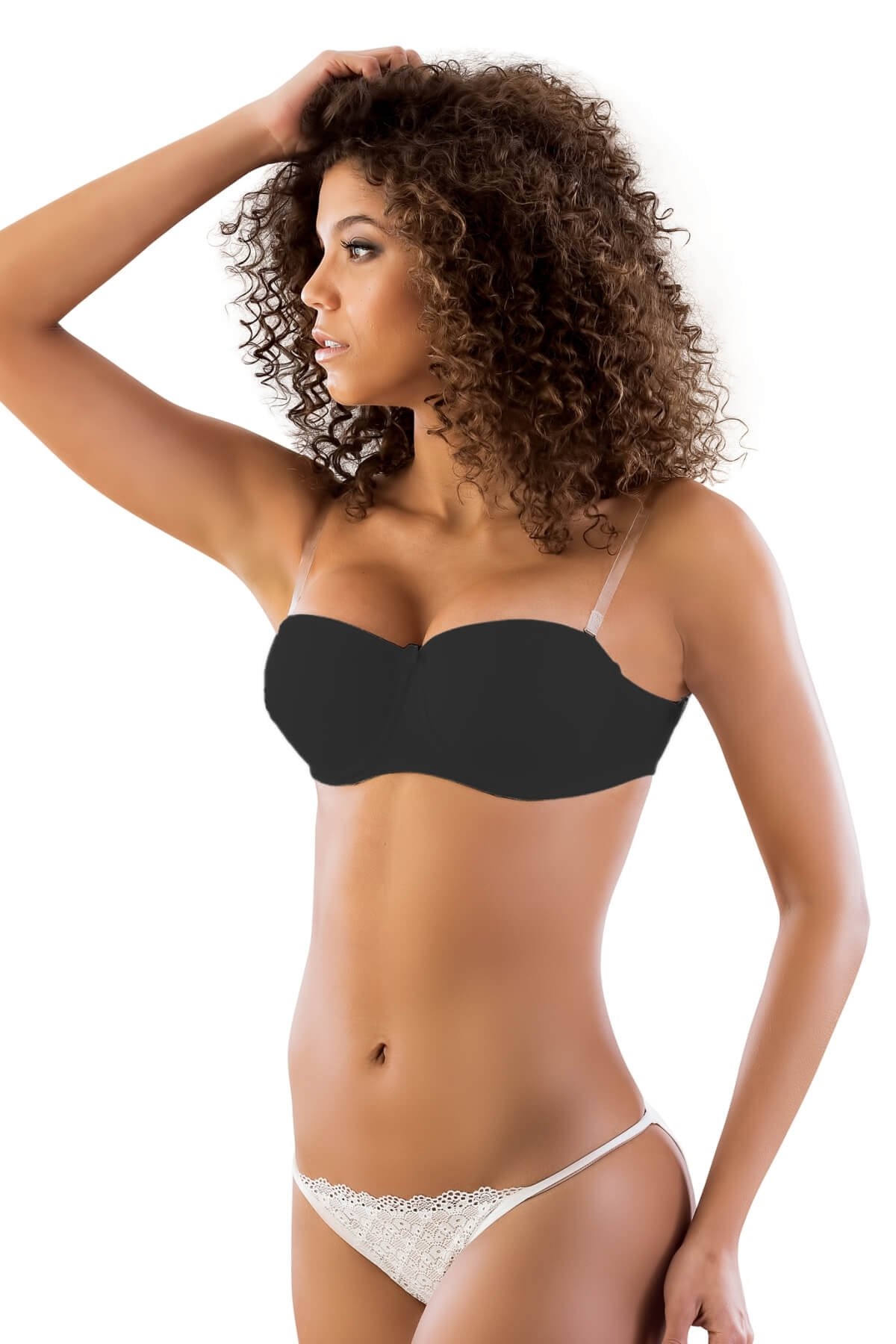 Sırtı Şeffaf Straplez Destekli Sütyen Emay B702 - Siyah