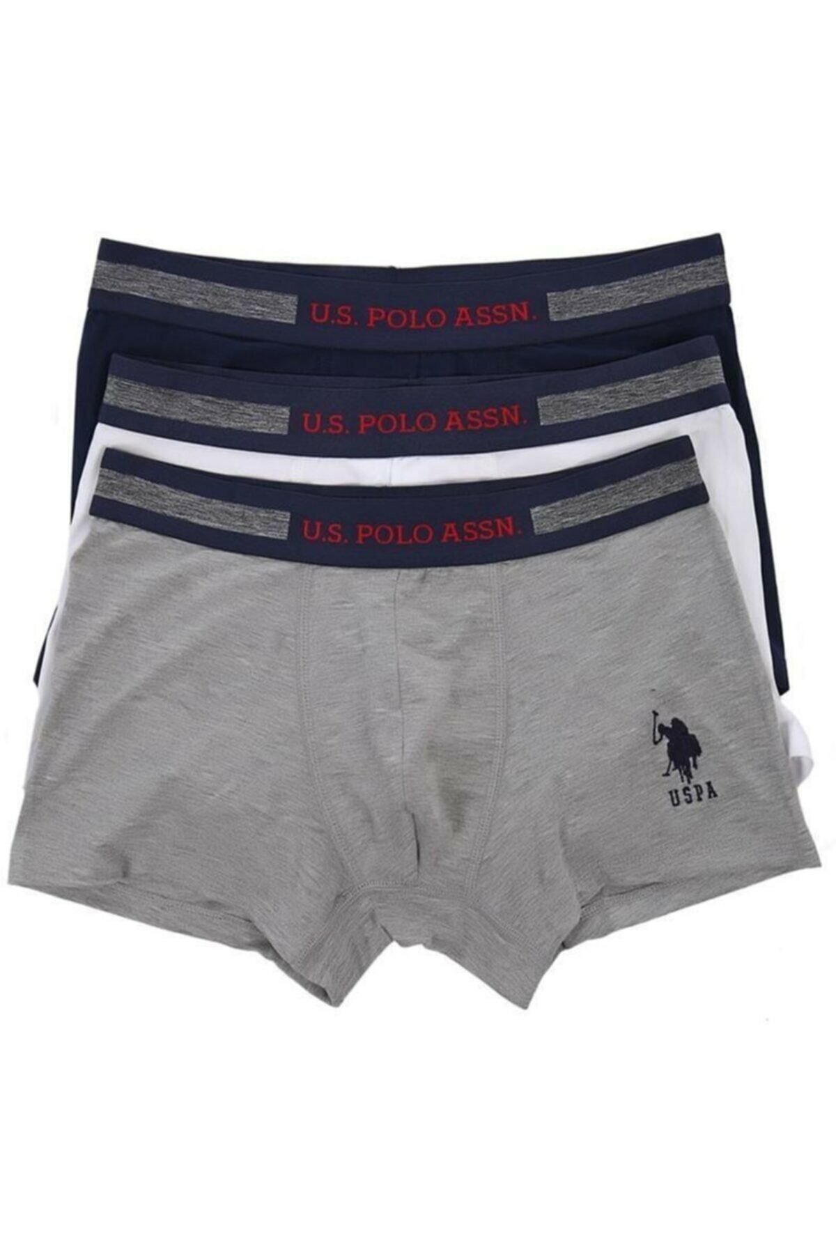Pamuk Modal Esnek Bel Boxer 3'lü Set US. POLO ASSN. 80155 - Lacivert-Gri Melanj-Beyaz