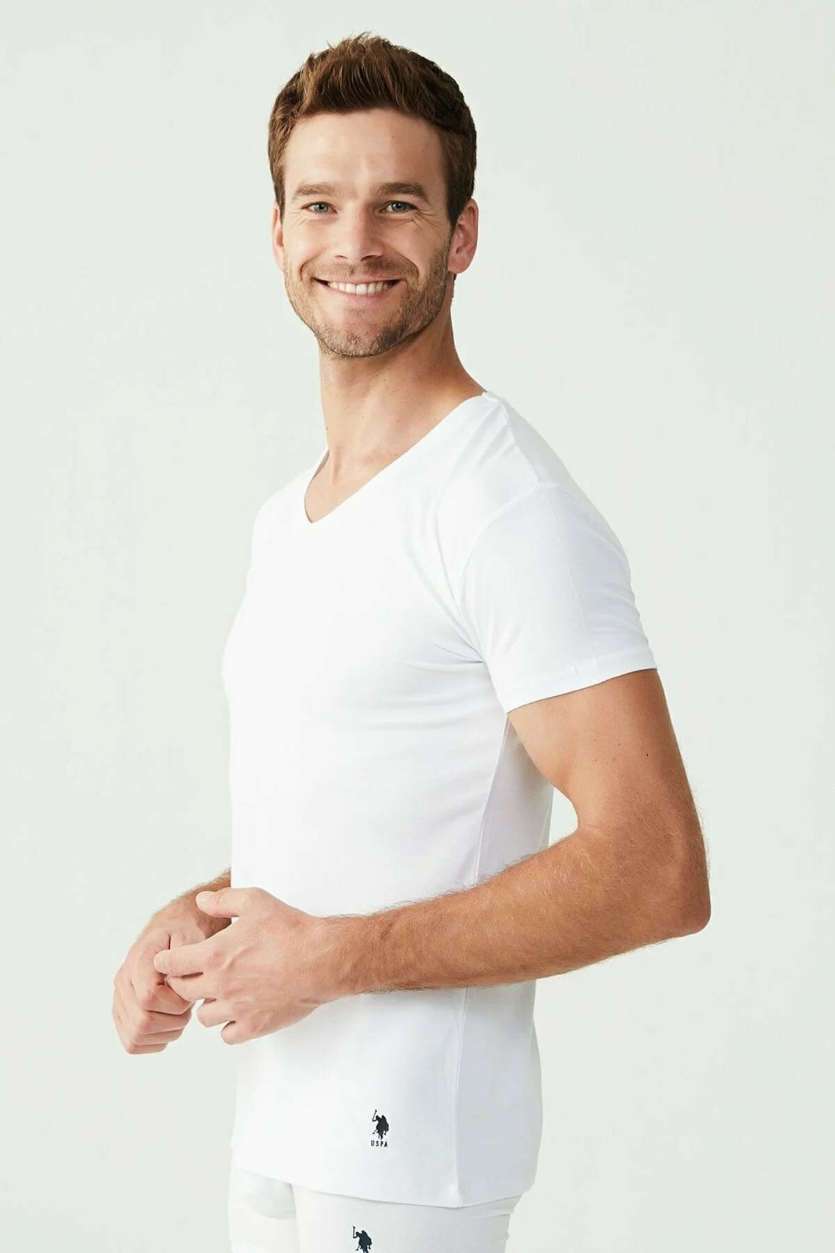 Pamuklu V Yaka Kısa Kol Erkek Atlet 2 Li Us. POLO Assn. 80194 - Beyaz