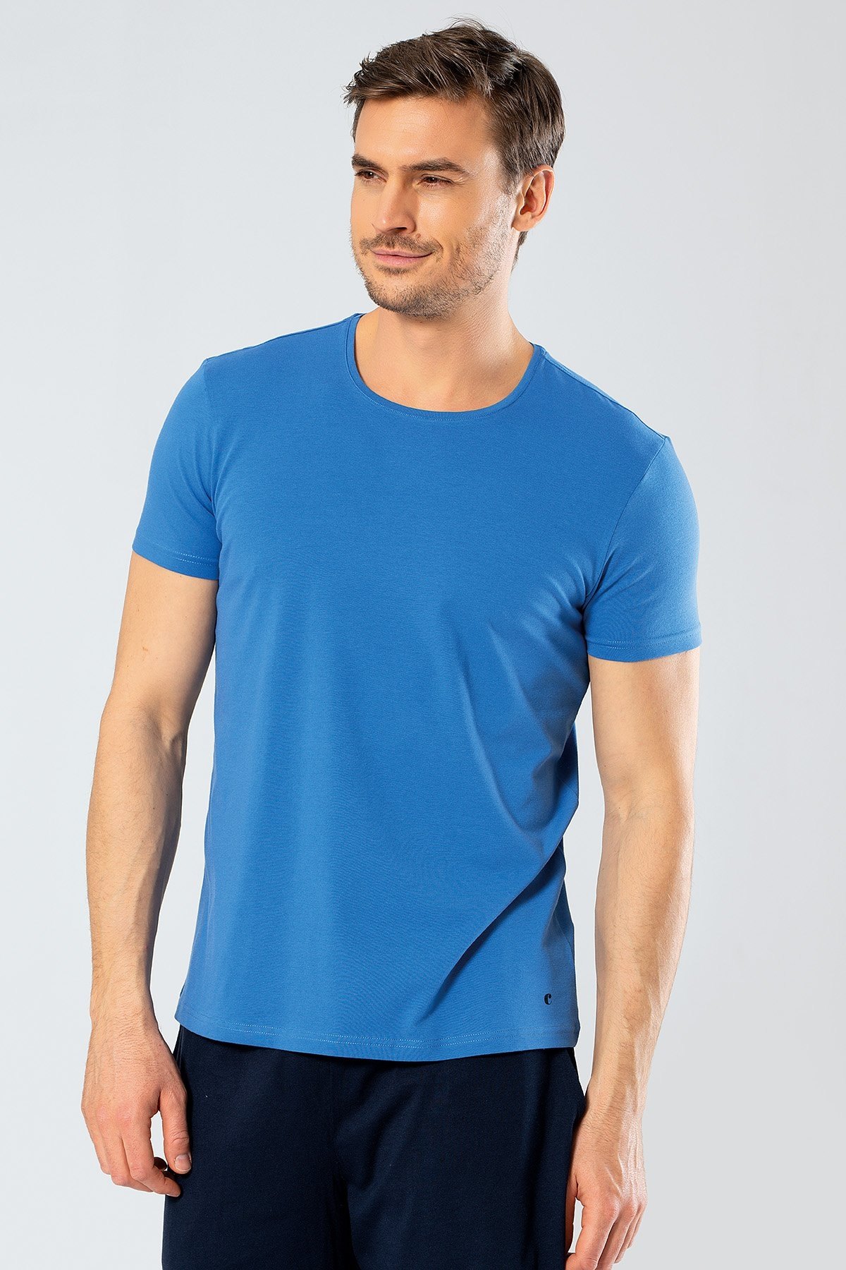 Likralı O Yaka T-shirt Erkek Atlet Cacharel 1331 - Saks