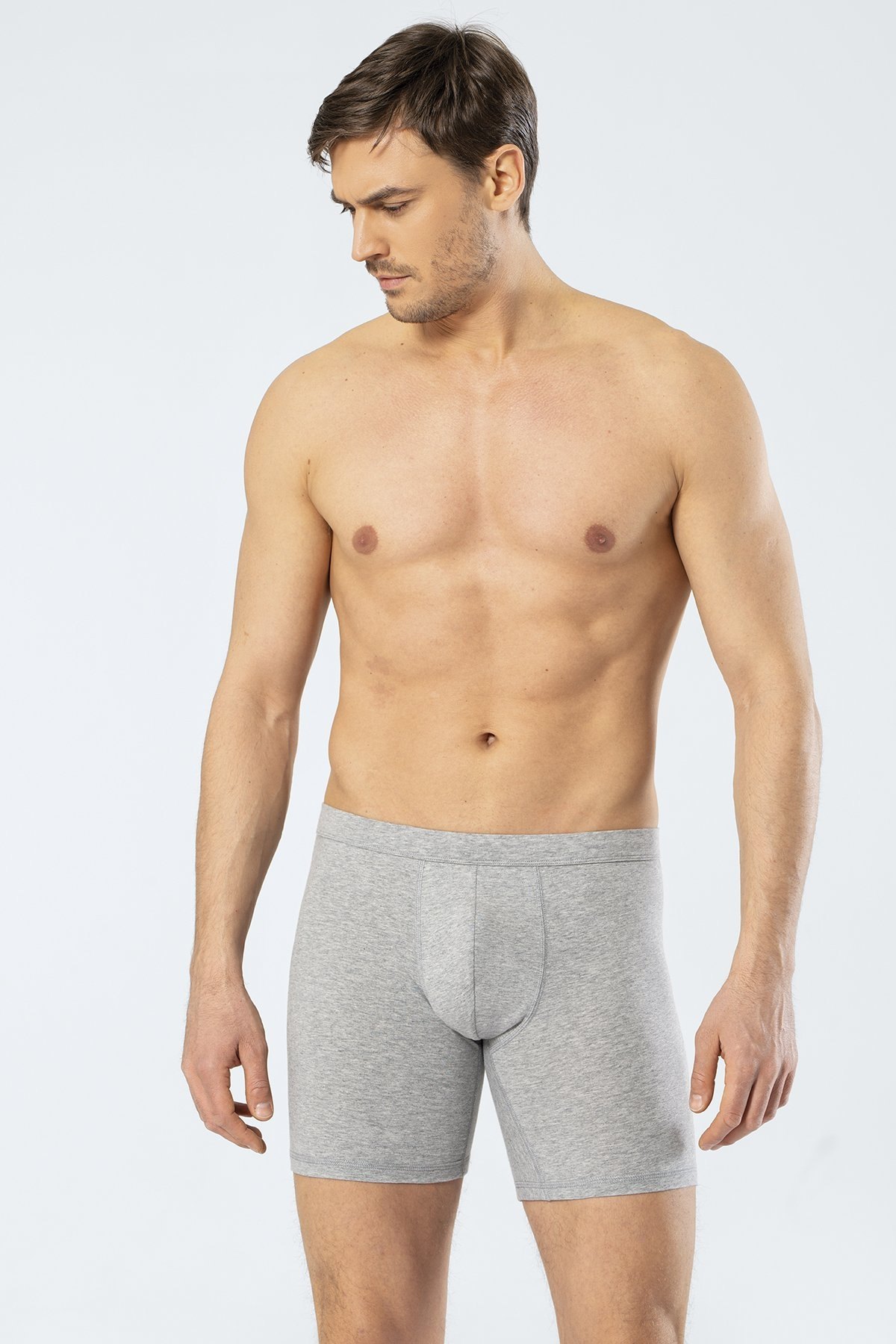 Pamuklu Esnek Bel Lastiği Uzun Boxer Cacharel 1336 - Gri