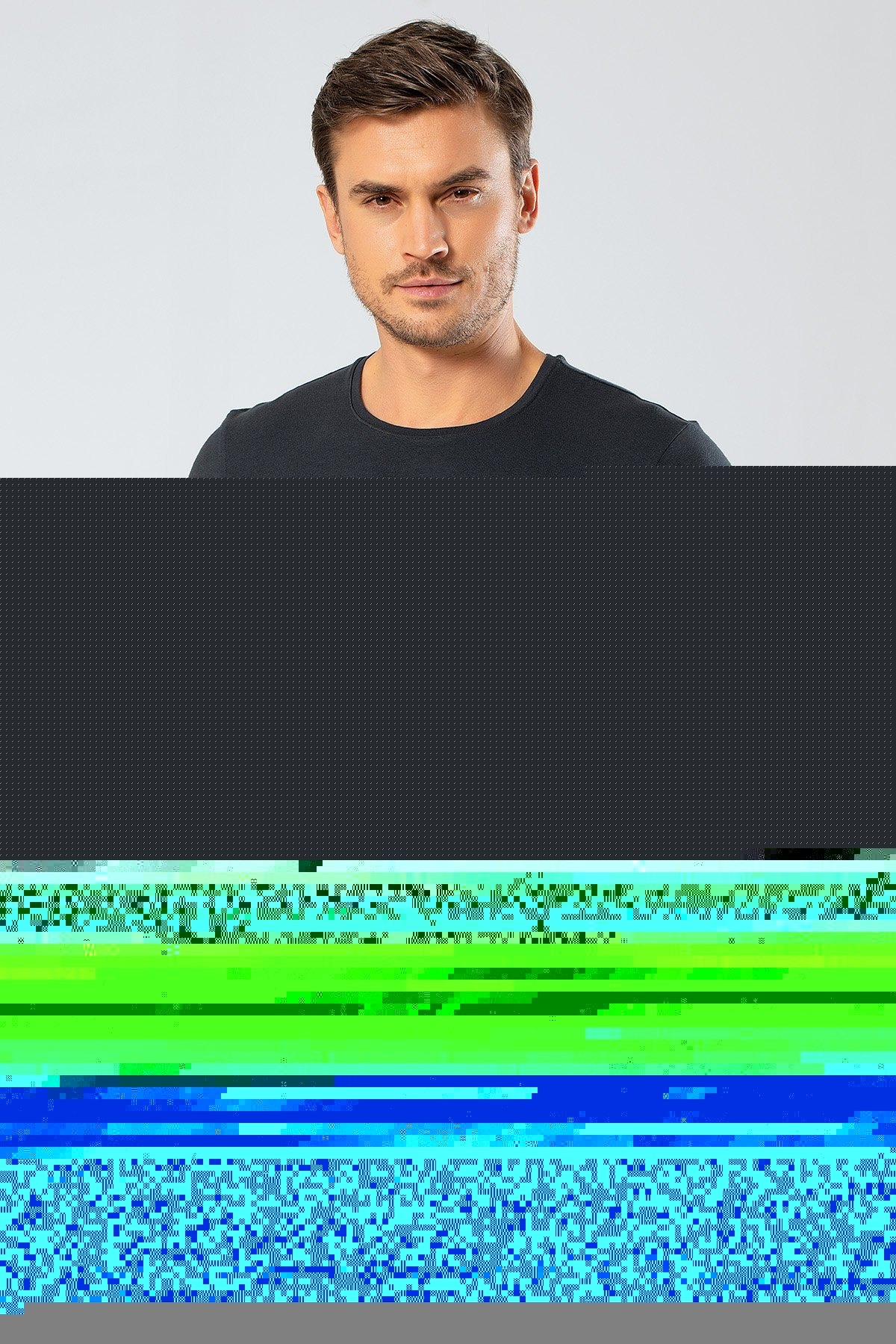 Likralı V Yaka Pamuklu Erkek T-shirt Cacharel 1332 - Saks