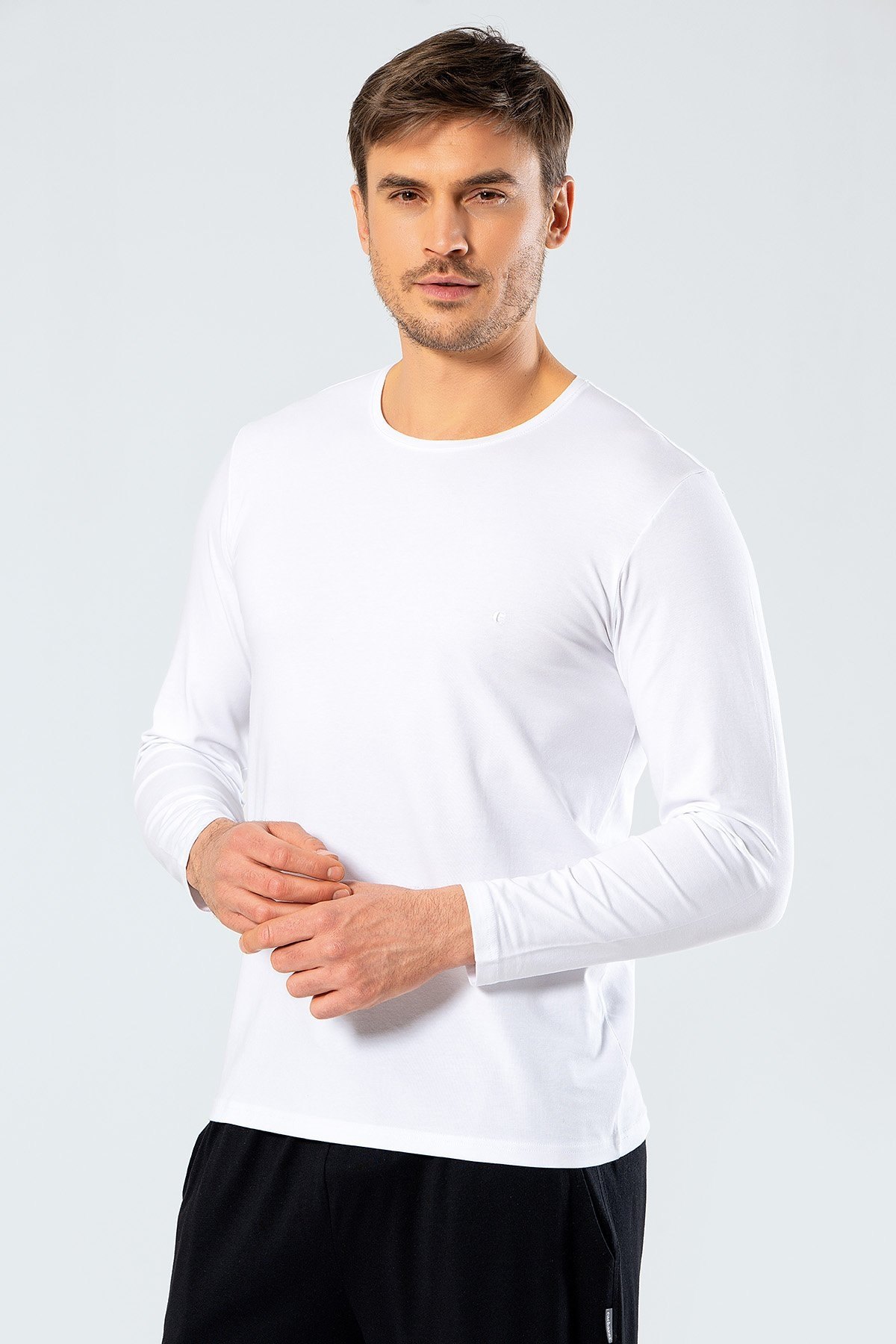 Pamuklu Uzun Kollu Erkek T-Shirt Cacharel 1333 - Beyaz