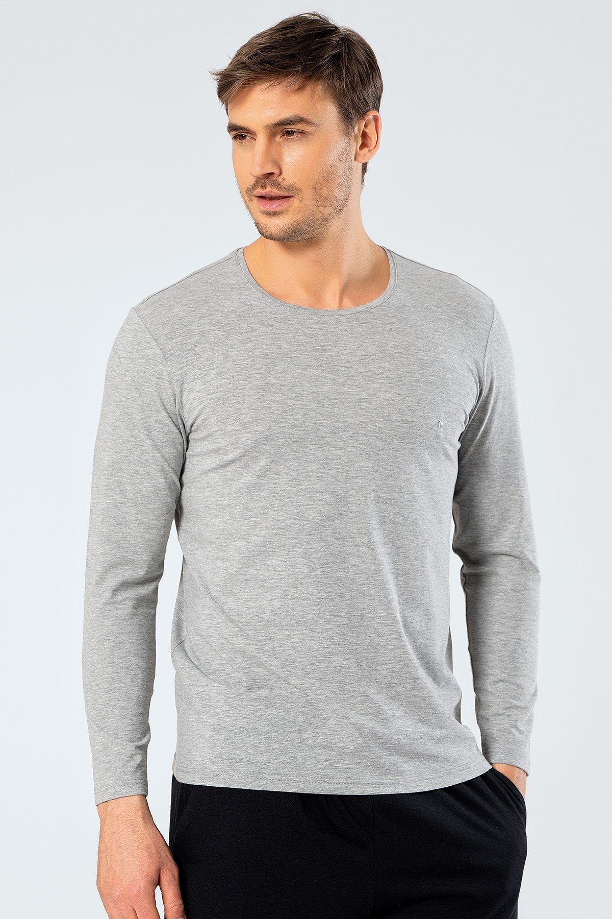 Pamuklu Uzun Kollu T-Shirt Cacharel 1333 - Gri