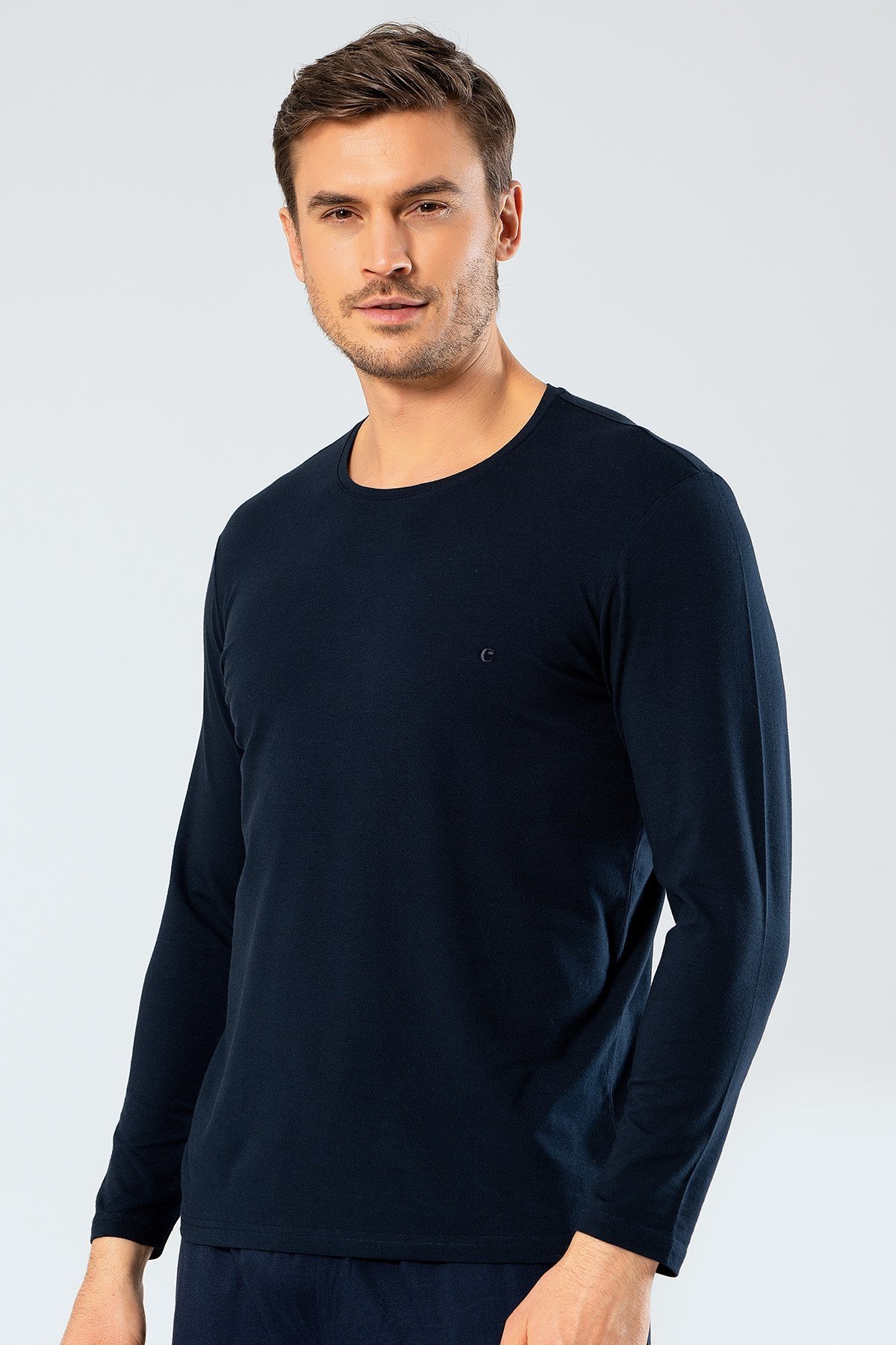 Uzun Kollu Pamuklu Erkek T-Shirt Cacharel 1333 - Lacivert