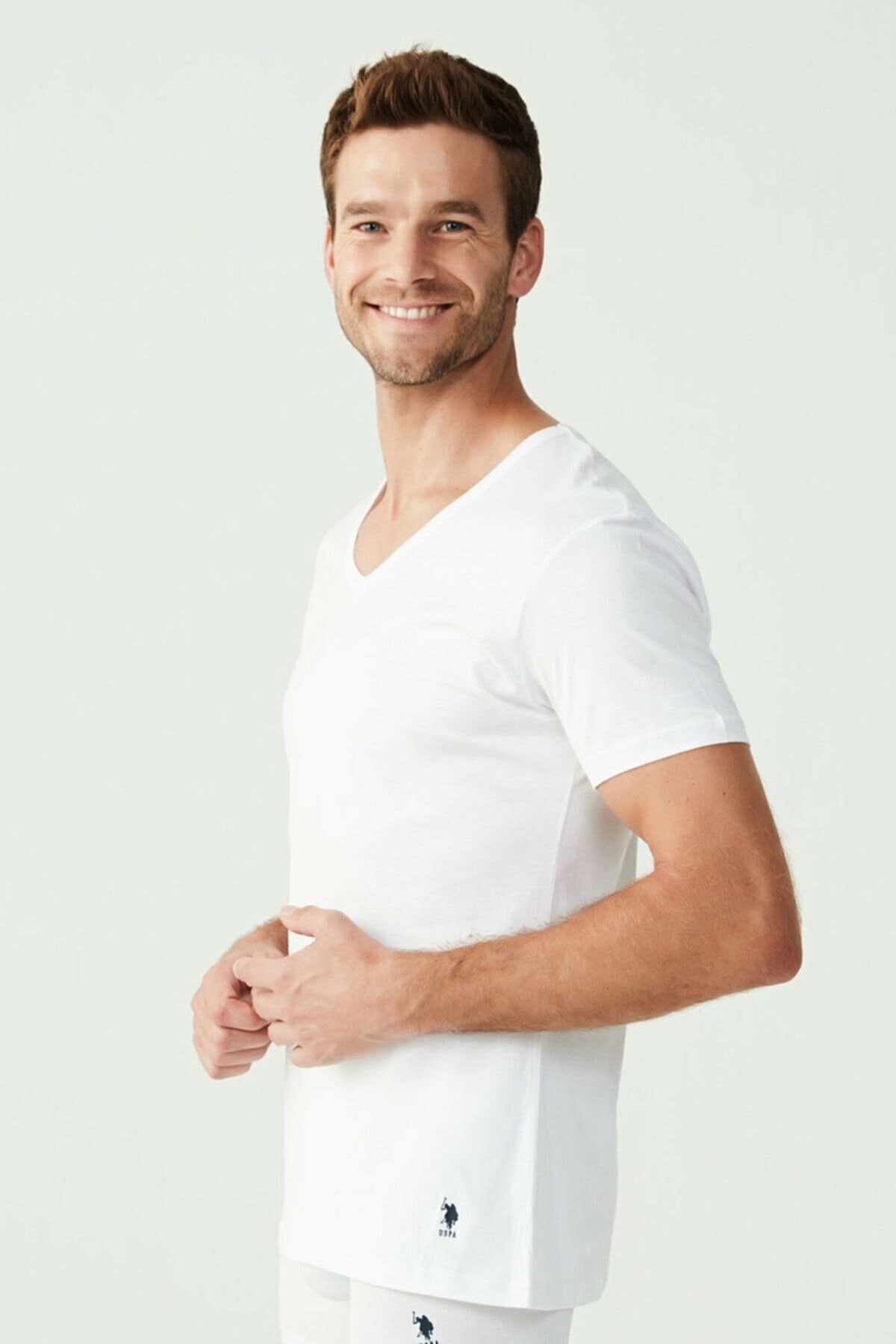 Pamuklu Esnek V Yaka Kısa Kollu Atlet Us. POLO Assn. 80199 - Beyaz