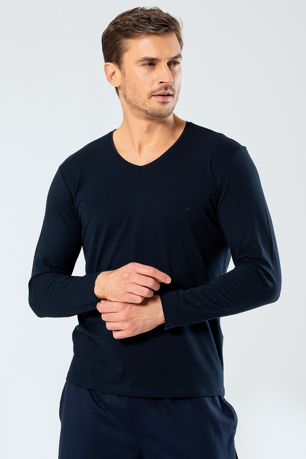 Pamuklu Uzun Kollu V Yaka Atlet Cacharel 1334 - Lacivert