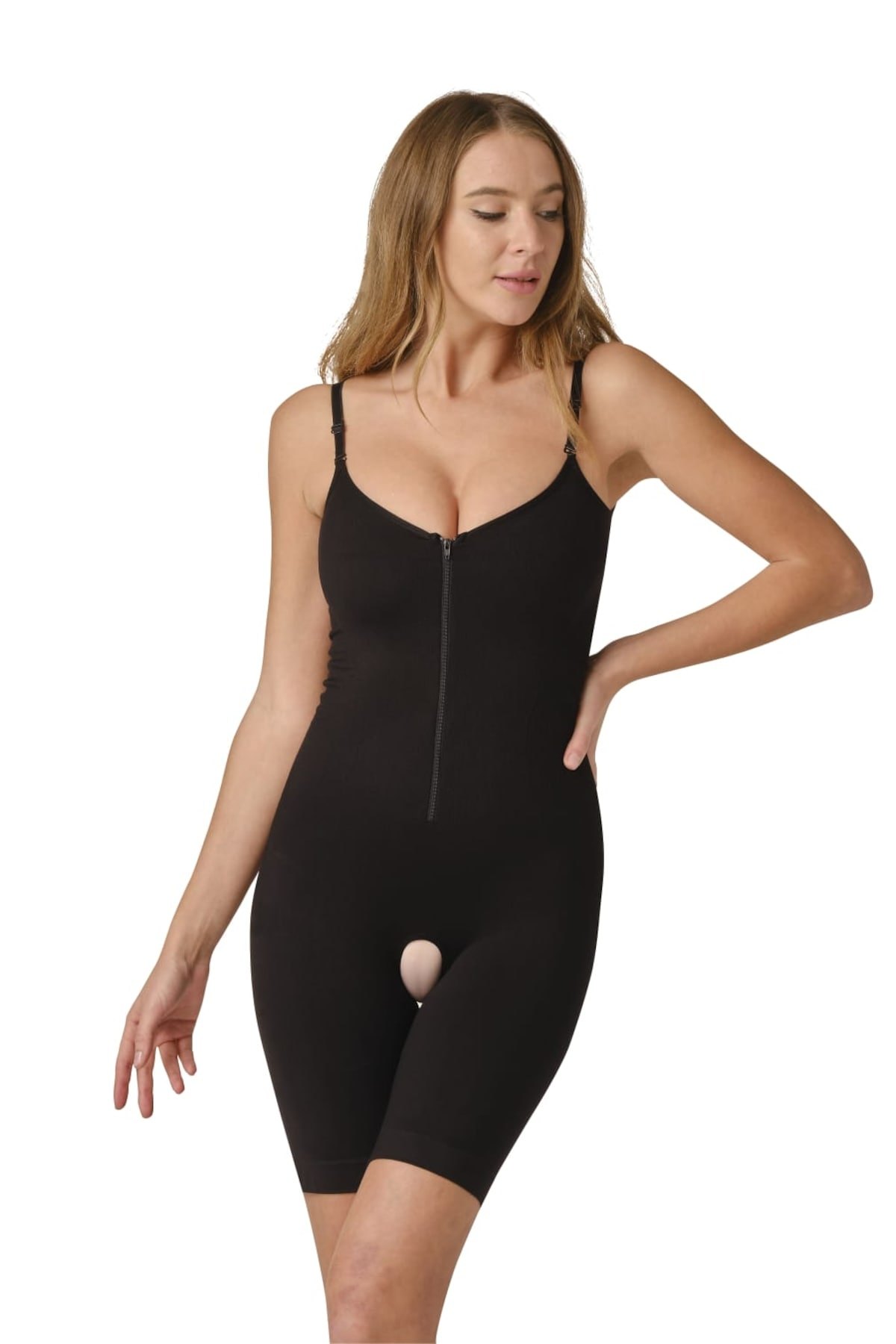 Fermuarlı Tam Boy Dikişsiz Korse Form Angel 5522 - Siyah