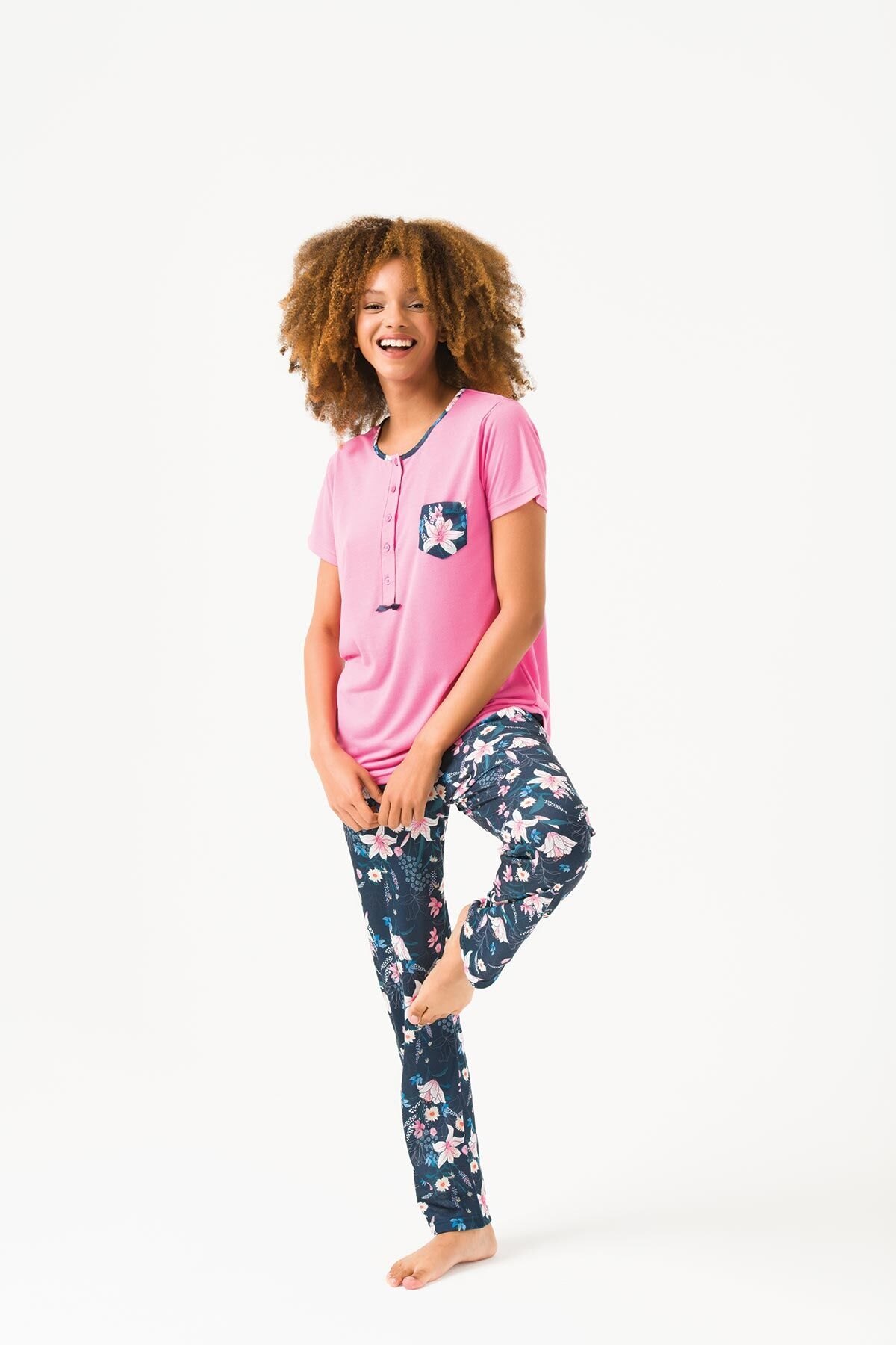 Yeni İnci Fuşya Kısa Kollu Pijama Takımı Yeni İnci 1704