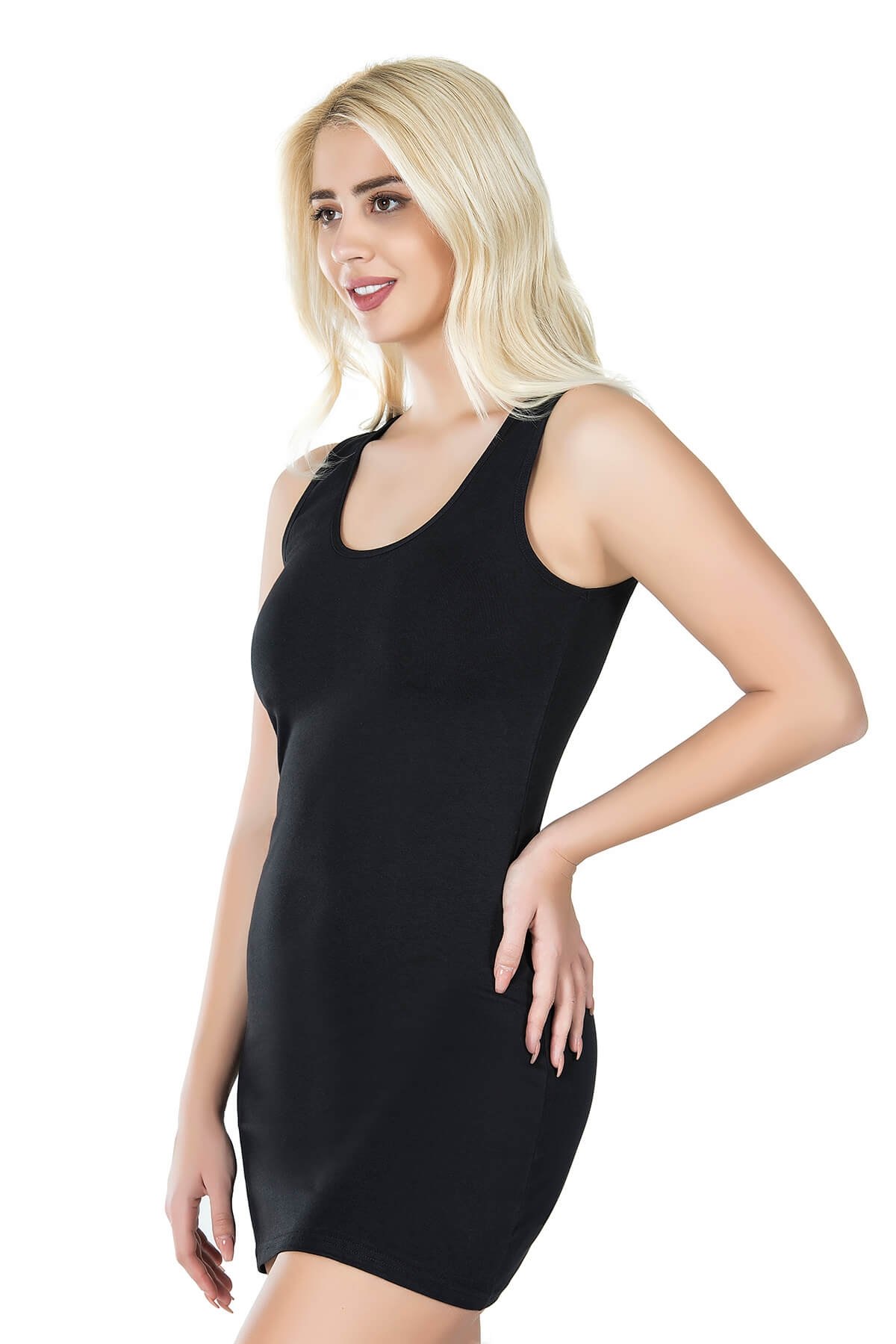 Tam Boy Geniş Askılı Kombinezon Derya Kurşun 963 - Siyah