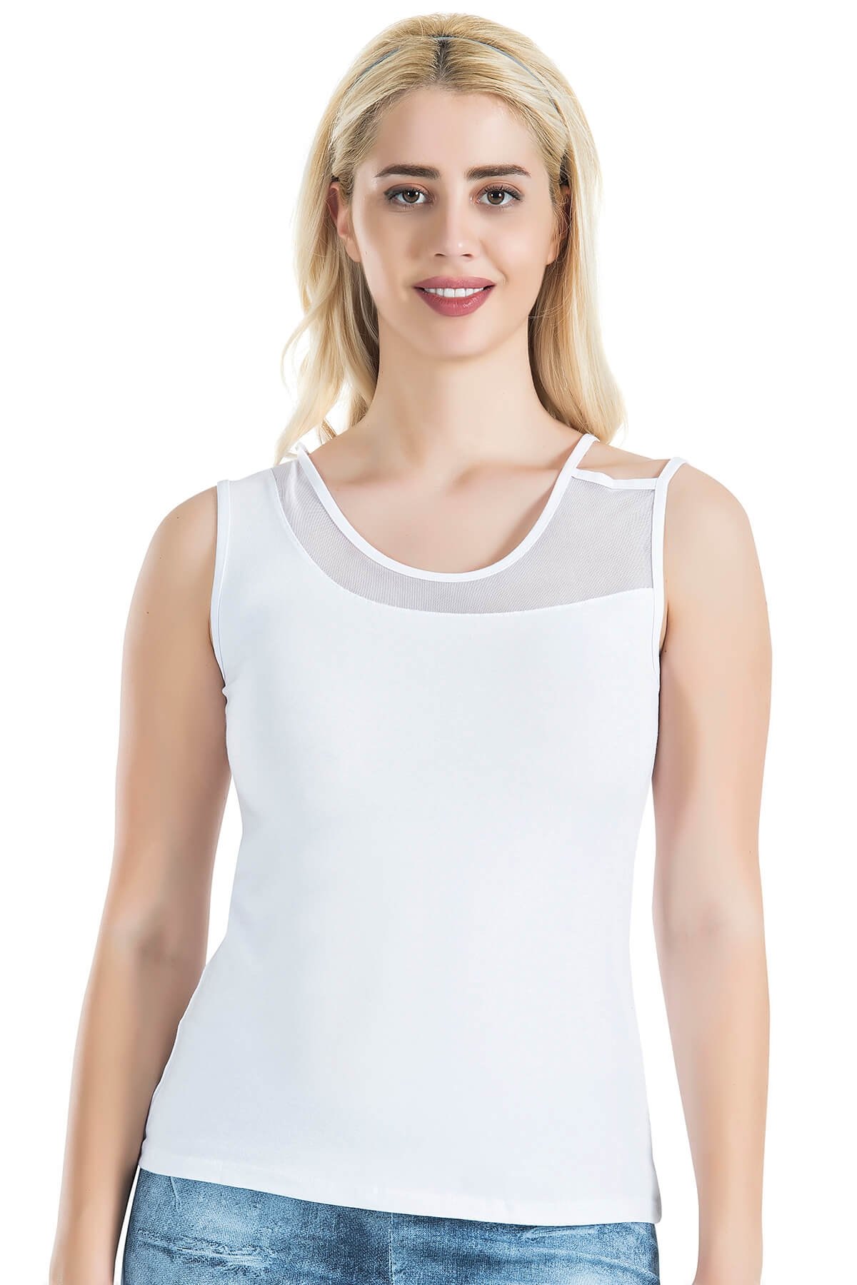 Geniş Askılı Pamuklu Kadın Atlet Derya 180 - Beyaz