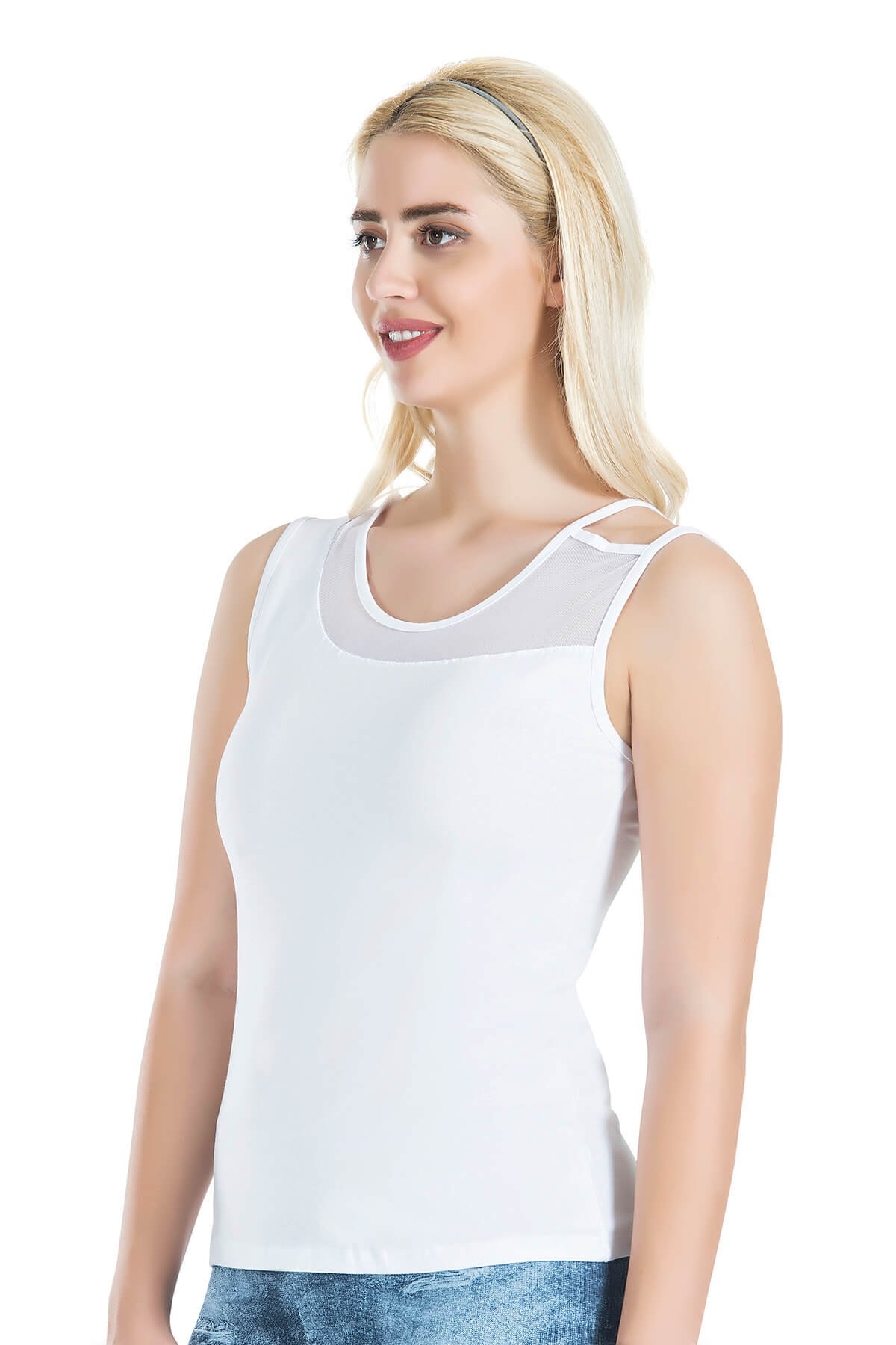 Geniş Askılı Pamuklu Kadın Atlet Derya 180 - Beyaz