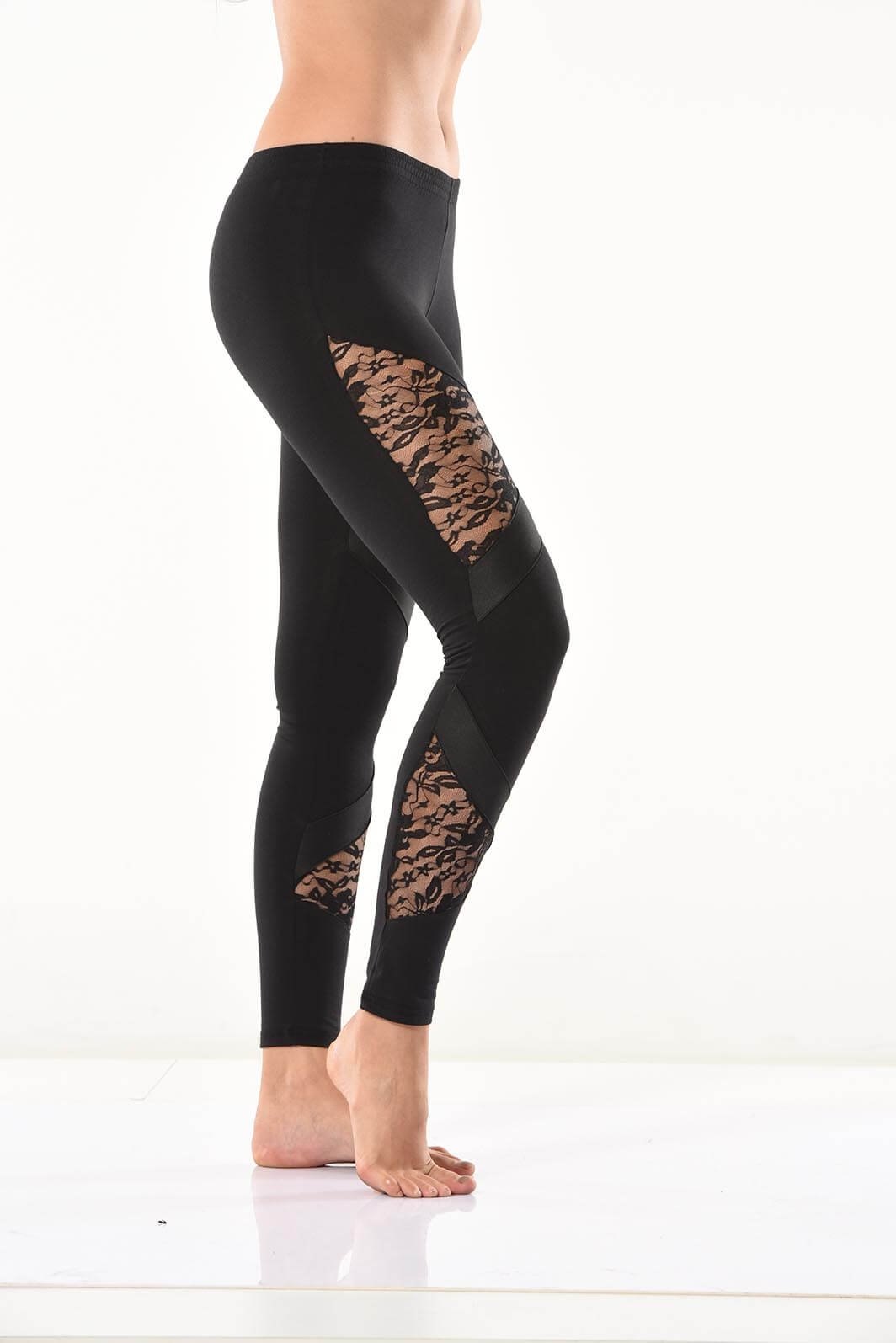 Yüksek Bel Güpür Dantel Detaylı Kadın Tayt Derya 0583 - Siyah