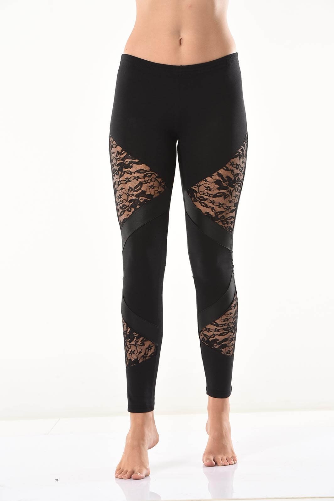 Yüksek Bel Güpür Dantel Detaylı Kadın Tayt Derya 0583 - Siyah