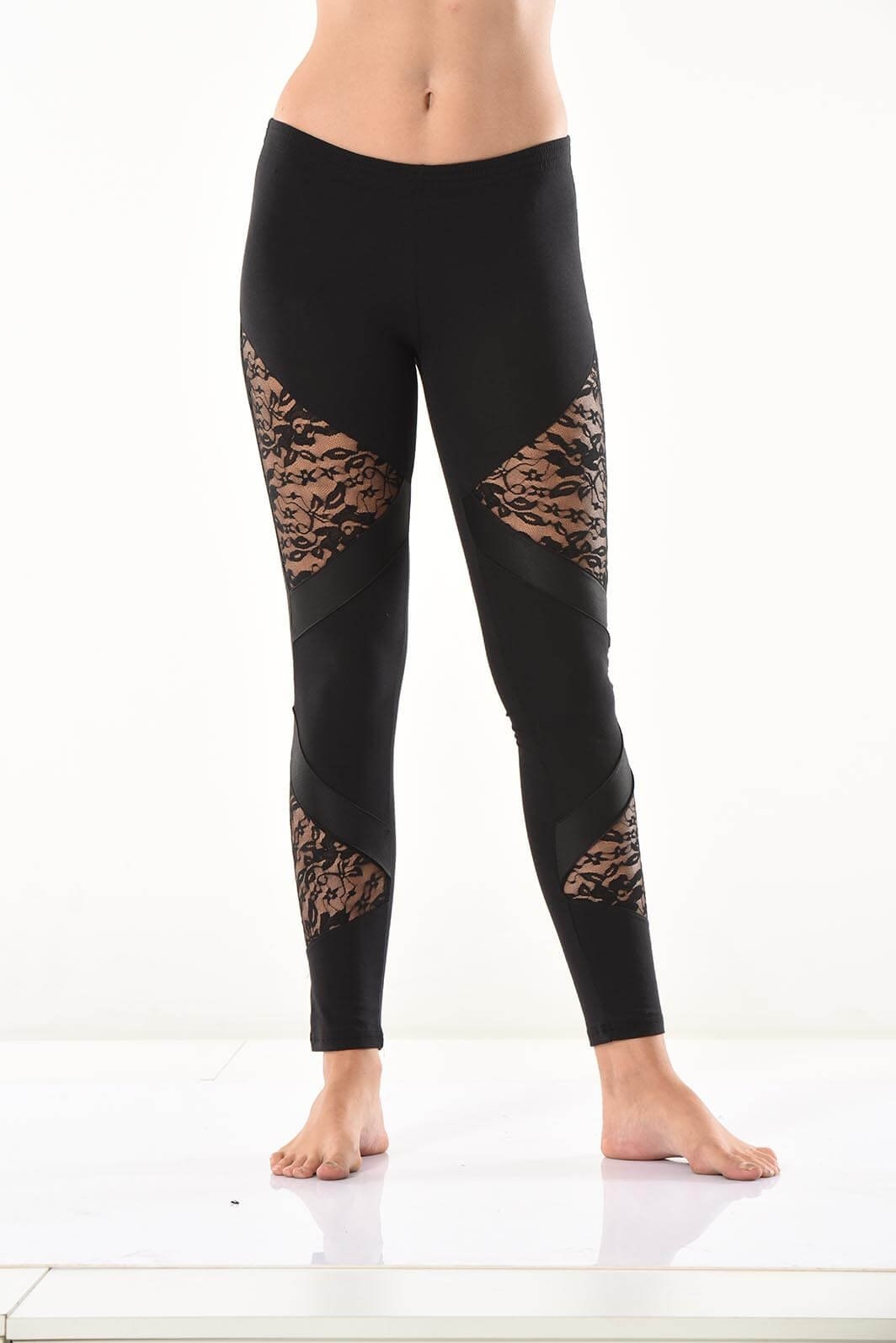 Yüksek Bel Güpür Dantel Detaylı Kadın Tayt Derya 0583 - Siyah