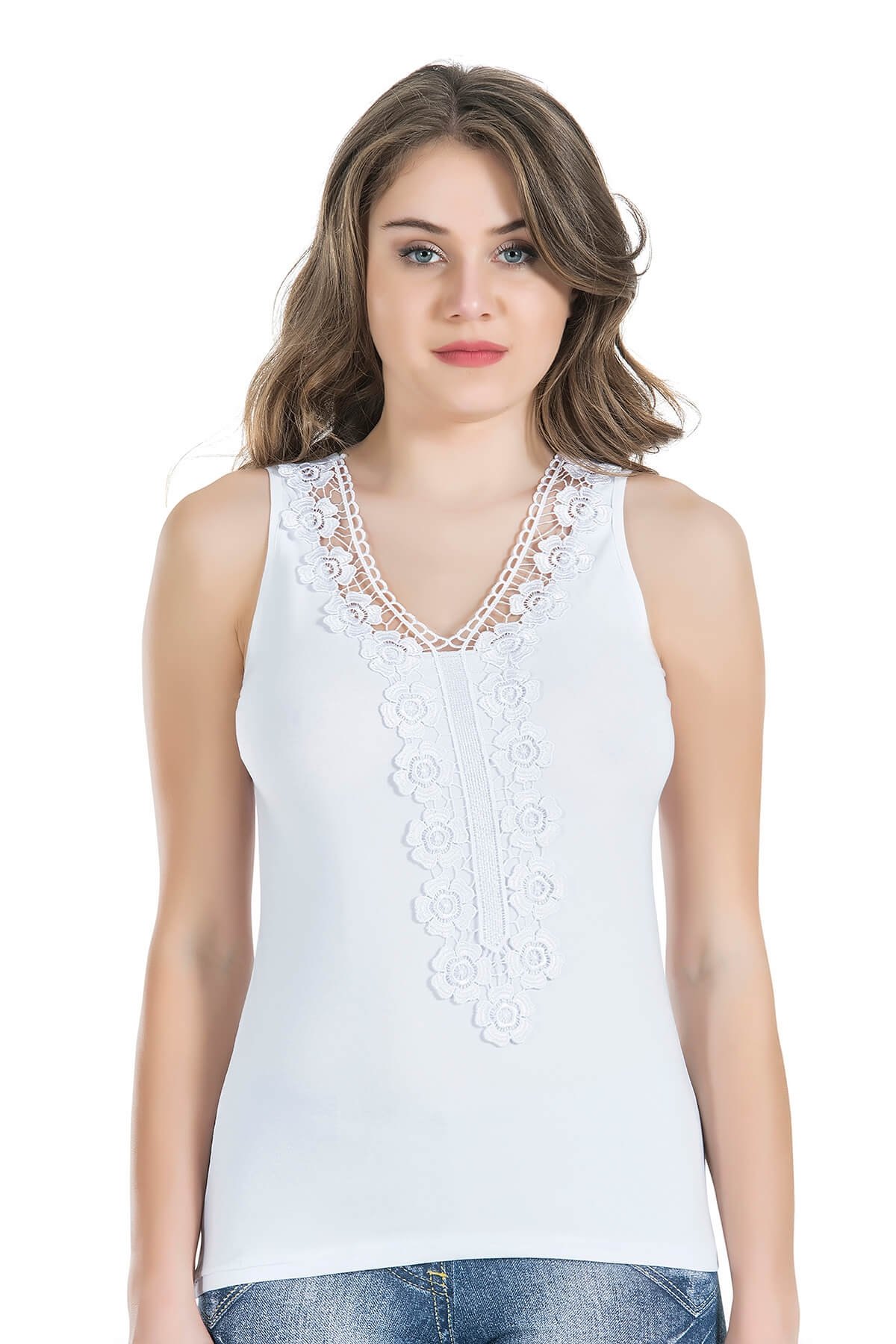 Tek Parça Esnek Body Güpürlü Derya 155 - Beyaz