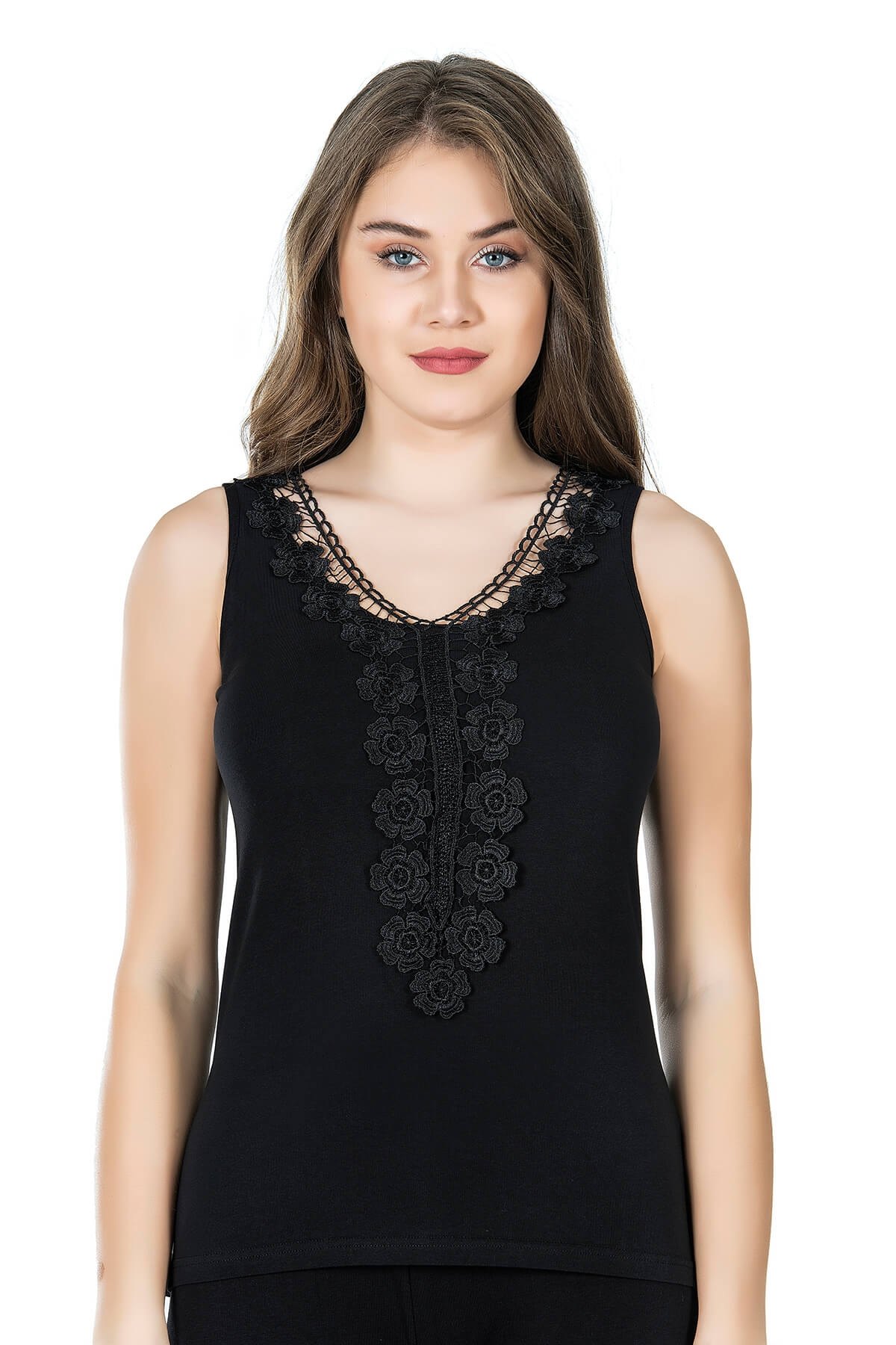 Tek Parça Esnek Body Güpürlü Derya 155 - Siyah