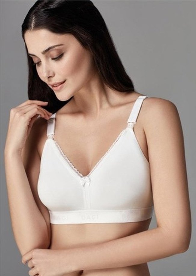 Pamuklu Astar ve Tek Elle Açılan Klips Emzirme Sütyeni Eros 500 - Beyaz