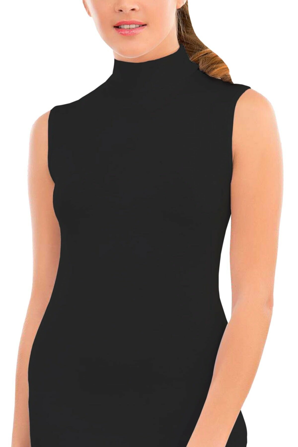 Tek Parça Kesim Boğazlı Sıfır Kol Modal Body İMER 1261 - Siyah