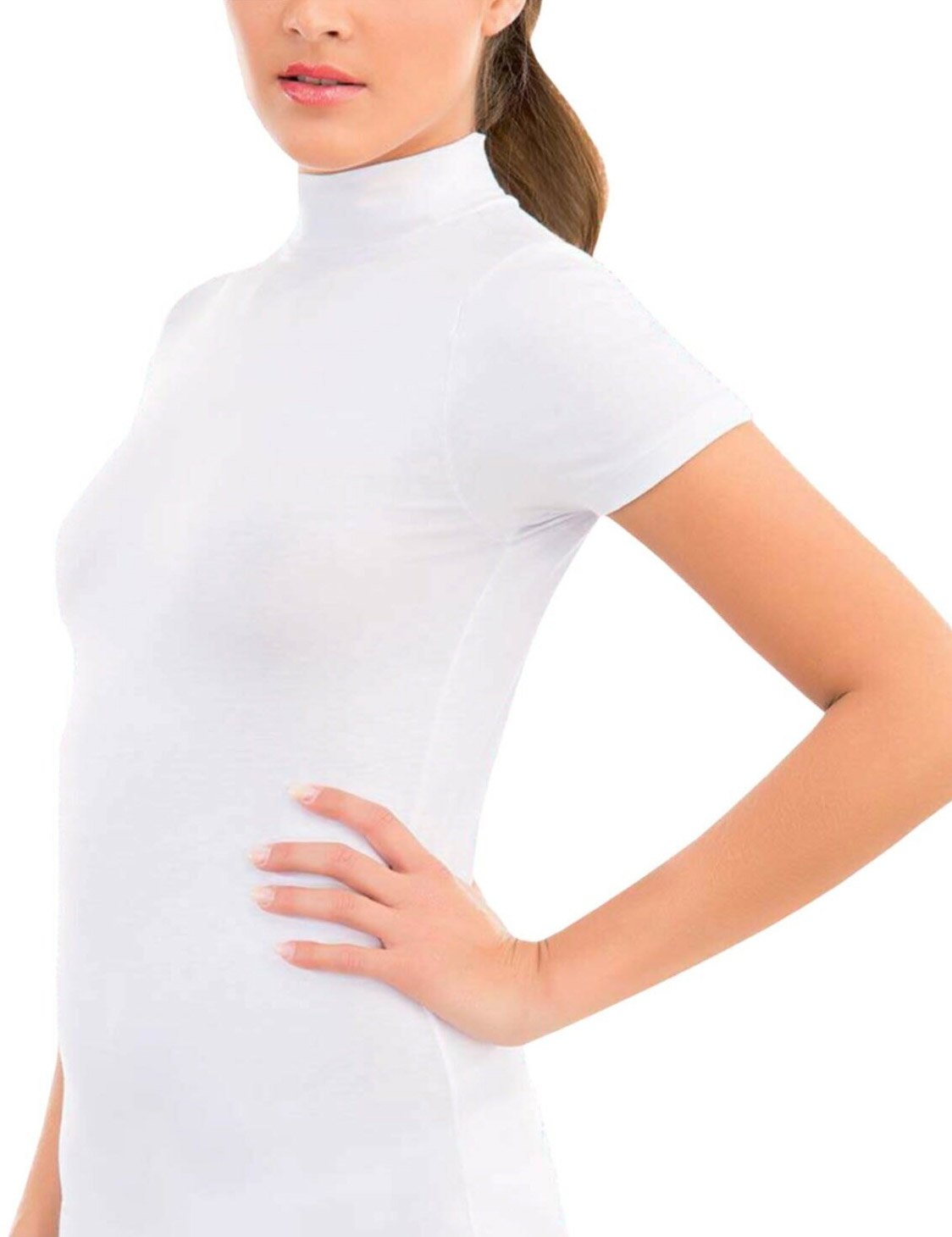 Tek Parça Kesim Boğazlı Kısa Kol Modal Body İMER 1262 - Beyaz