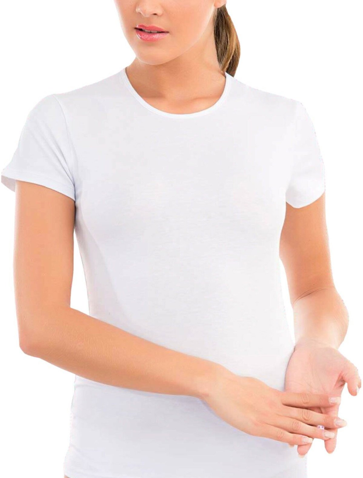 Kısa Kol Yuvarlak Yaka Esnek Modal Body İMER 1264 - Beyaz