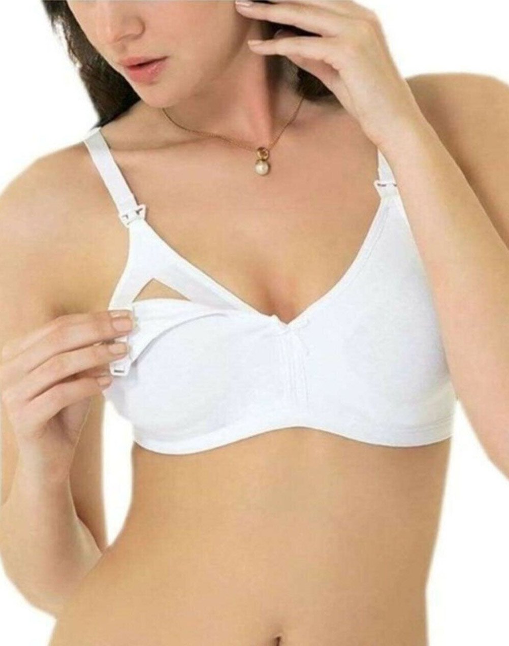 Pamuklu Astarlı Tek Elle Açılan Emzirme Sütyeni İMER 2236 - Beyaz