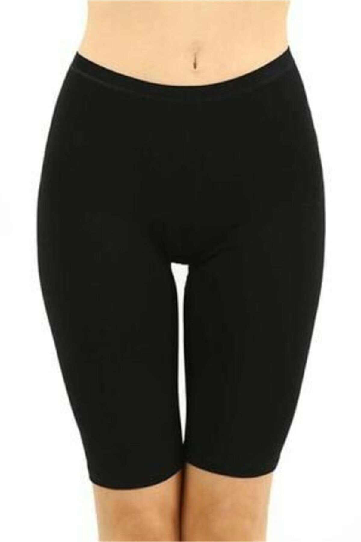 Yüksek Bel Esnek Modal Kısa Tayt İMER 4337 - Siyah