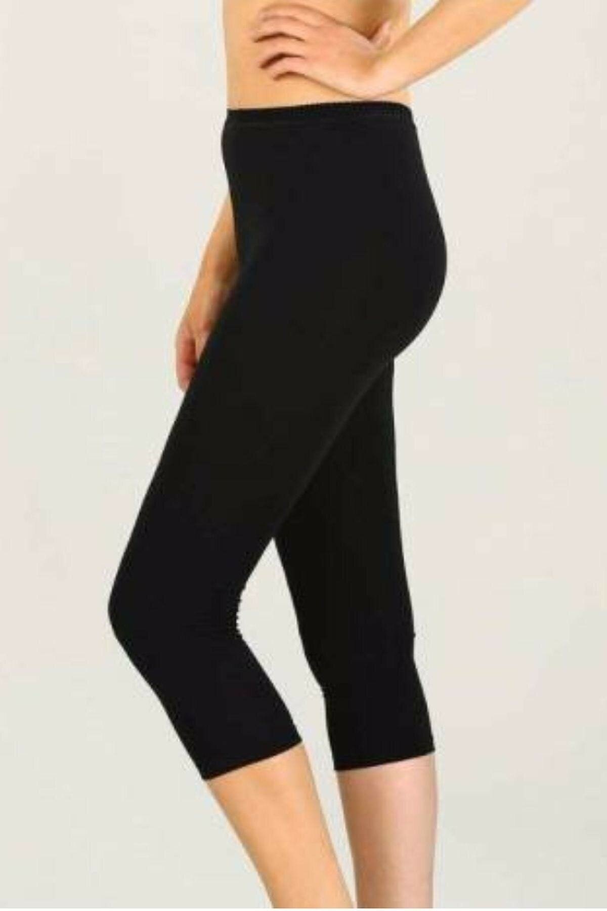Yüksek Bel Esnek Kapri Tayt İMER 4338 - Siyah
