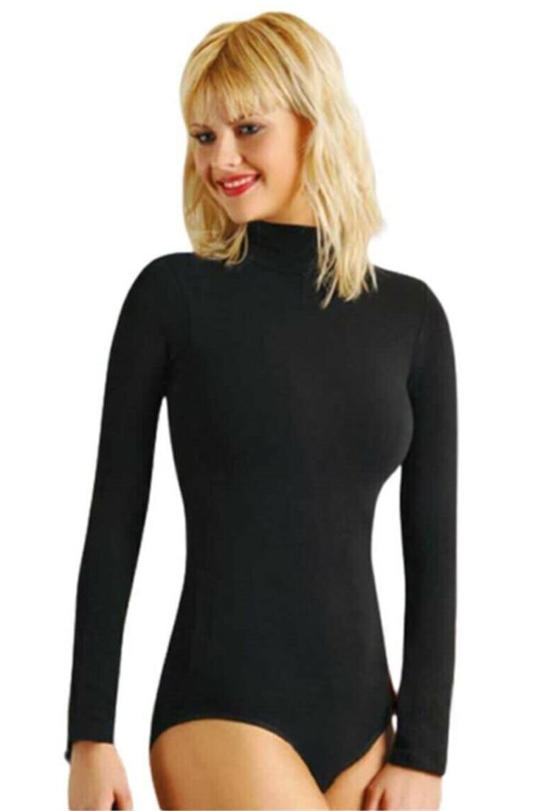Esnek Tek Parça Uzun Kol Body İMER 9258 - Siyah