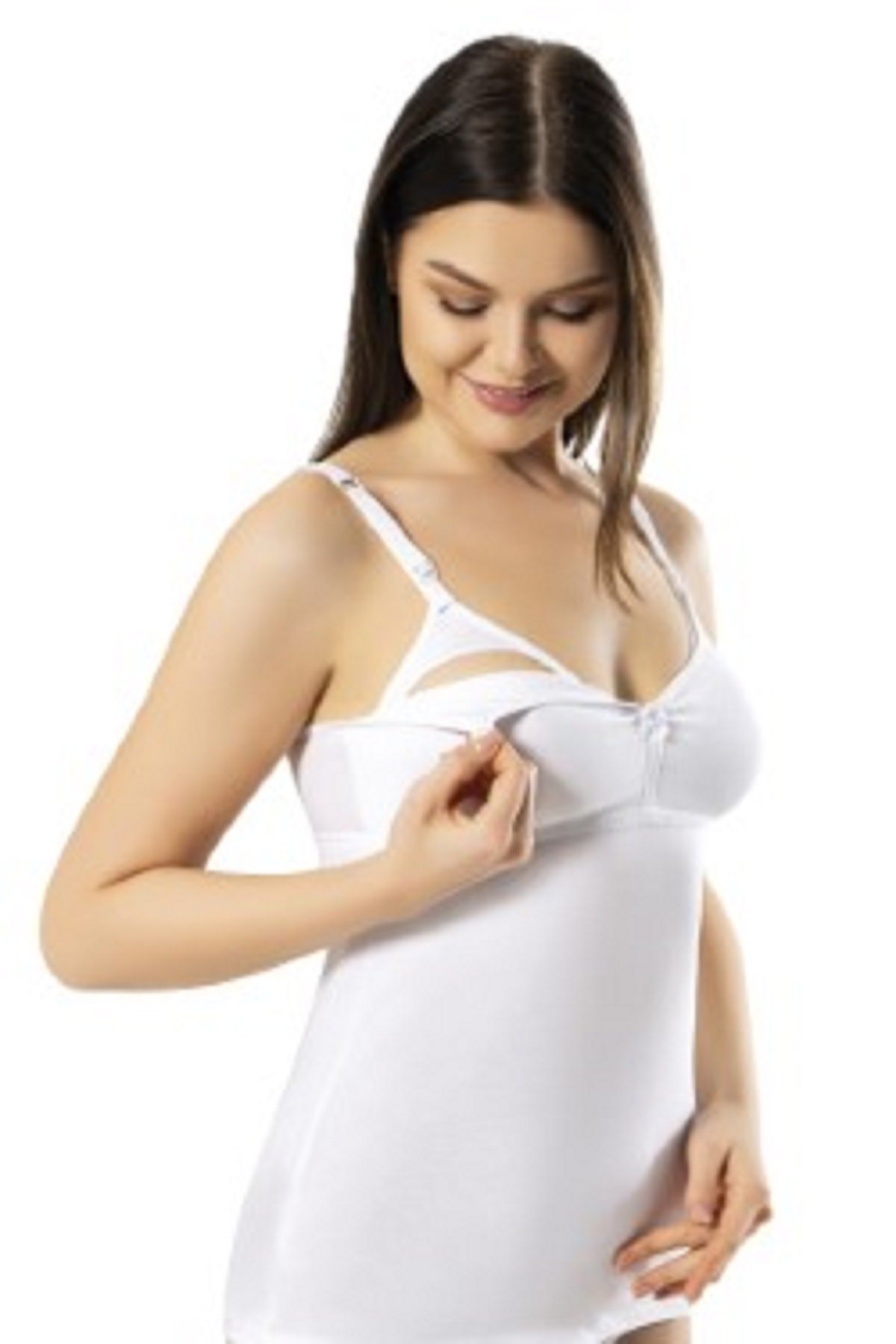 Pamuklu Astar Tek Elle Açılabilen Emzirme Atleti Miss Modinn 8030 - Beyaz