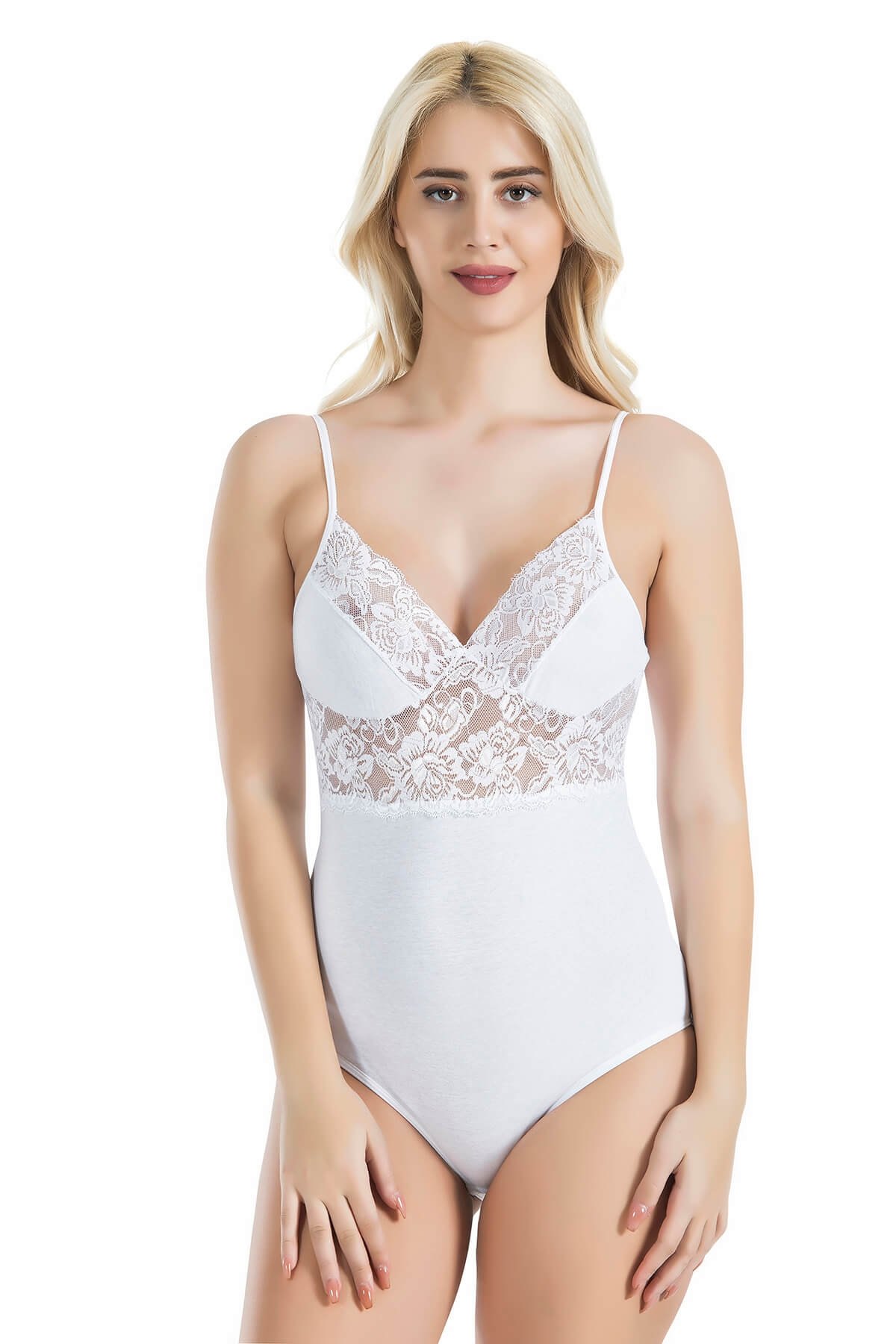 Dantel Detaylı İp Askılı Body Derya Kurşun 334 - Beyaz