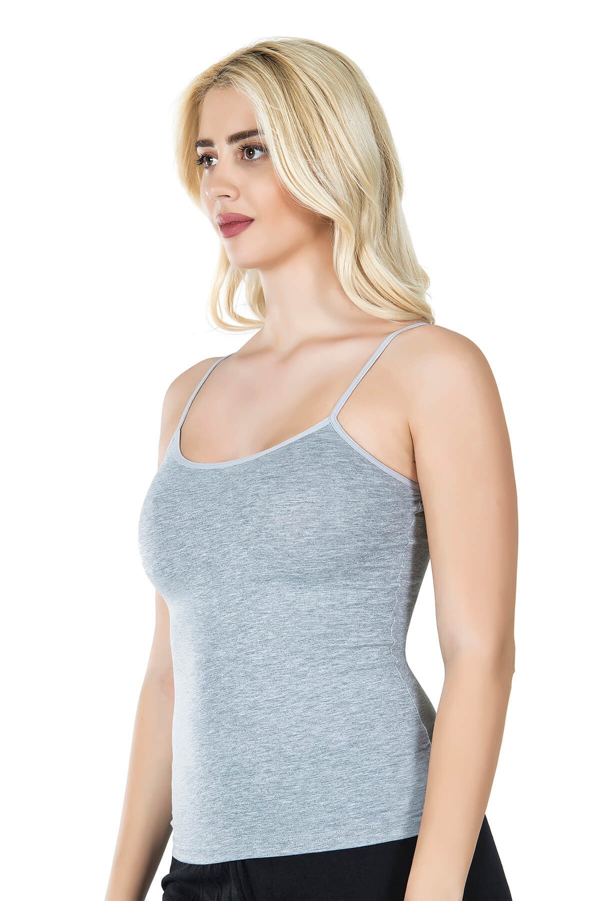 Pamuklu Nefes Alan İp Askılı Kadın Atlet Derya Kurşun 210 - Gri