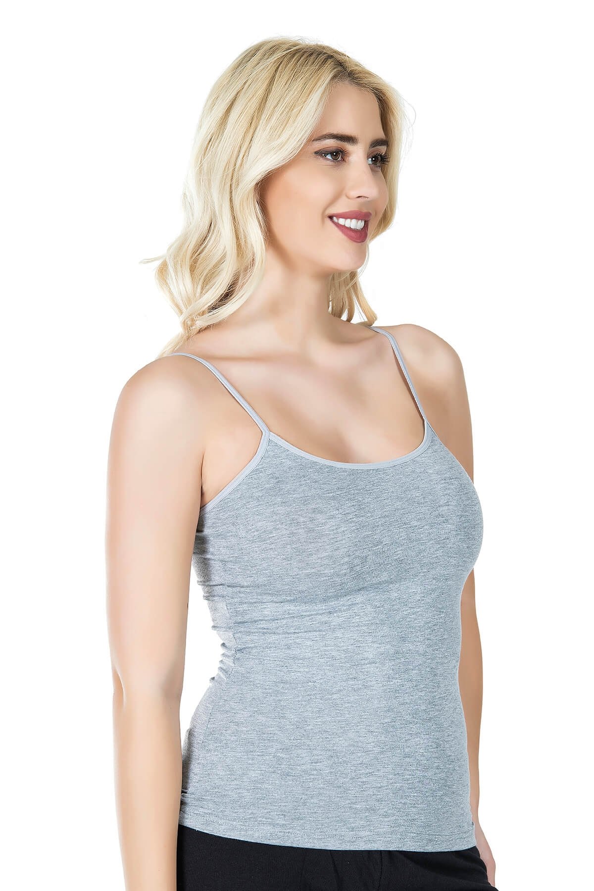 Pamuklu Nefes Alan İp Askılı Kadın Atlet Derya Kurşun 210 - Gri