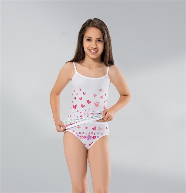 Namaldı Pamuklu Esnek İp Askılı Kız Çocuk Atlet Slip Takım Namaldı 480