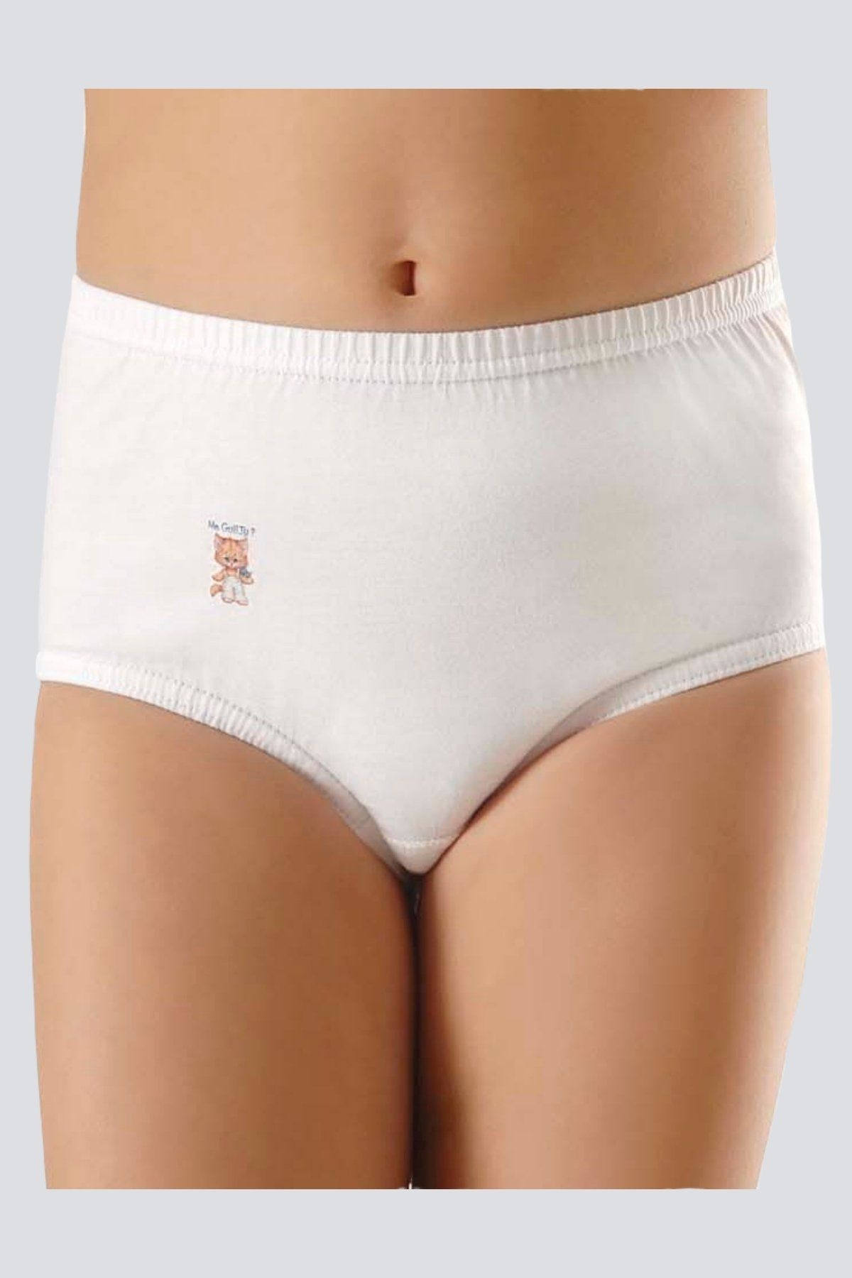 %100 Pamuklu İşlemeli Kız Çocuk Külot 2'li Paket Türen 409 - Beyaz