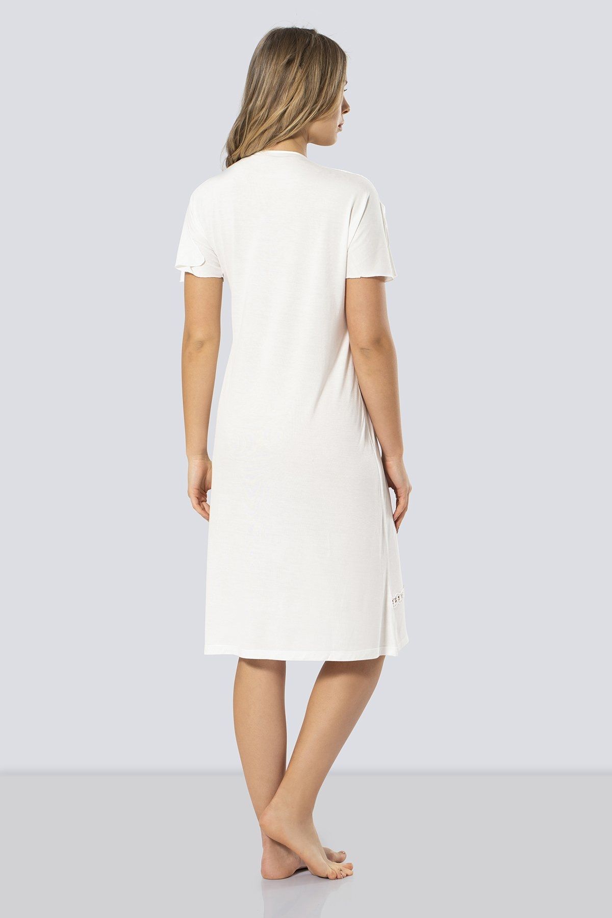 V Yaka Krem Gecelik Nefes Alan Pamuklu Türen 3282 - Krem