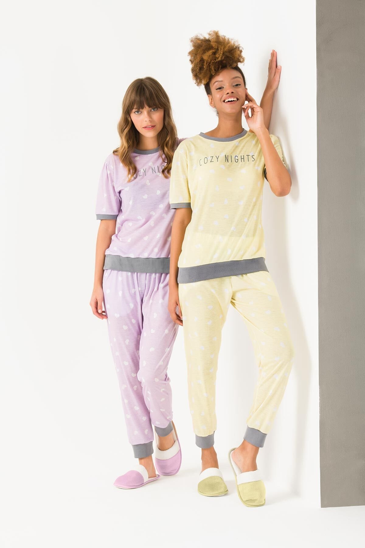 Yeni İnci Kalp Desen Kısa Kollu Pijama Takımı Yeni İnci 1694