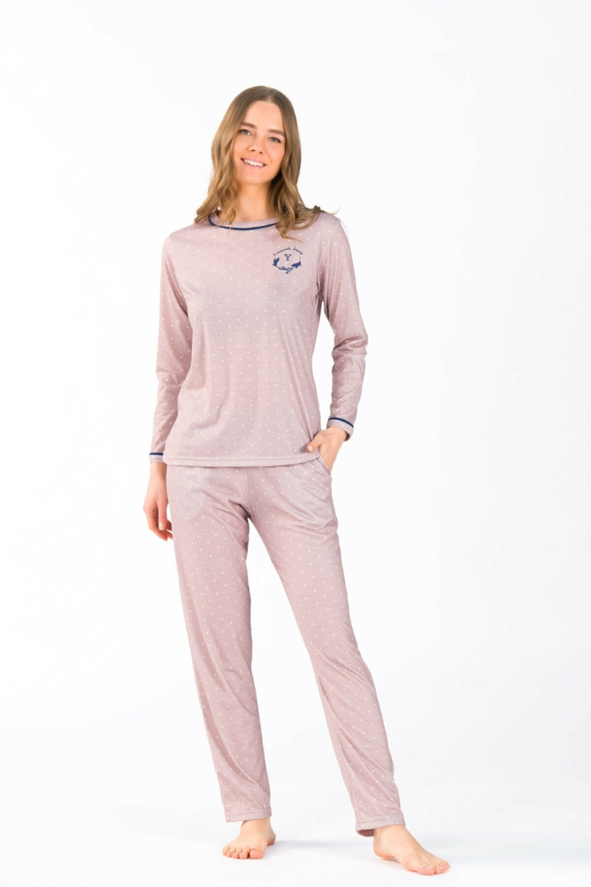 Yeni İnci Kalp Desen Viskon Kumaş Pijama Takımı Yeni İnci 1734 - Görsel 4